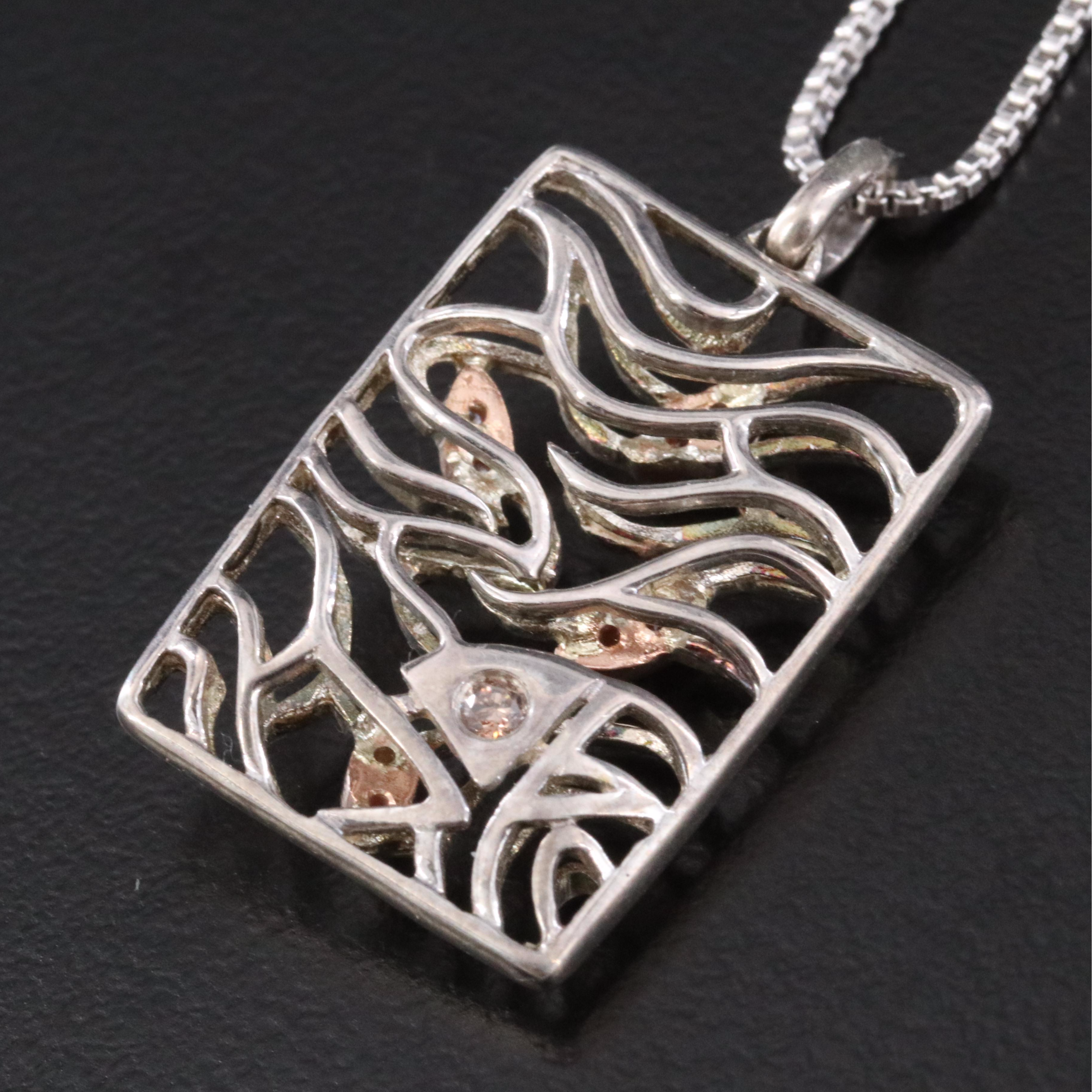 Le Vian Sterling Diamond Pendant Necklace with 14K Gold Accents