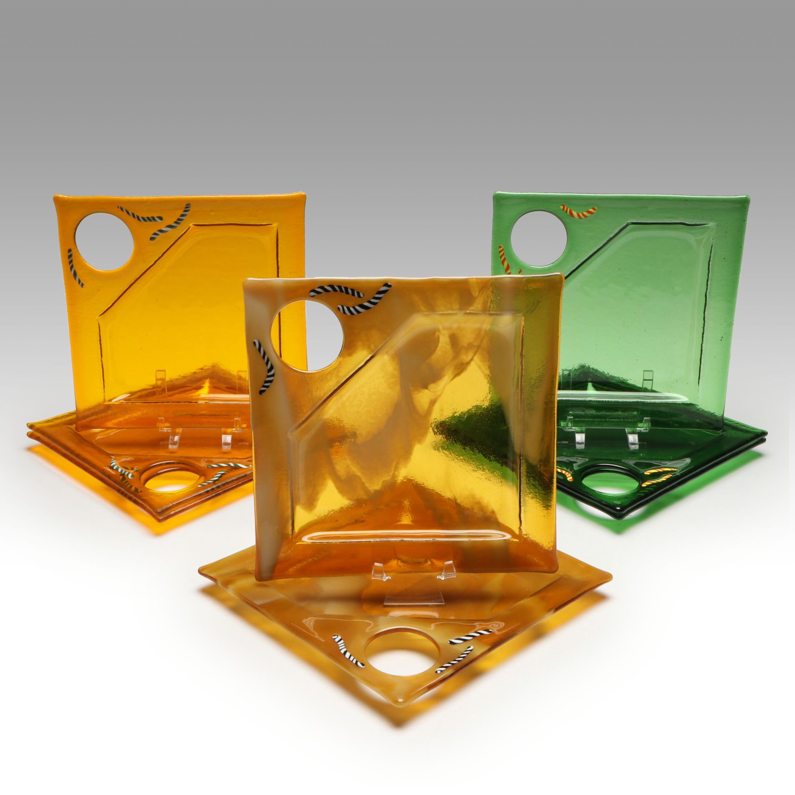 Artist Signed Fused Art Glass Hors D'oeuvres Plates