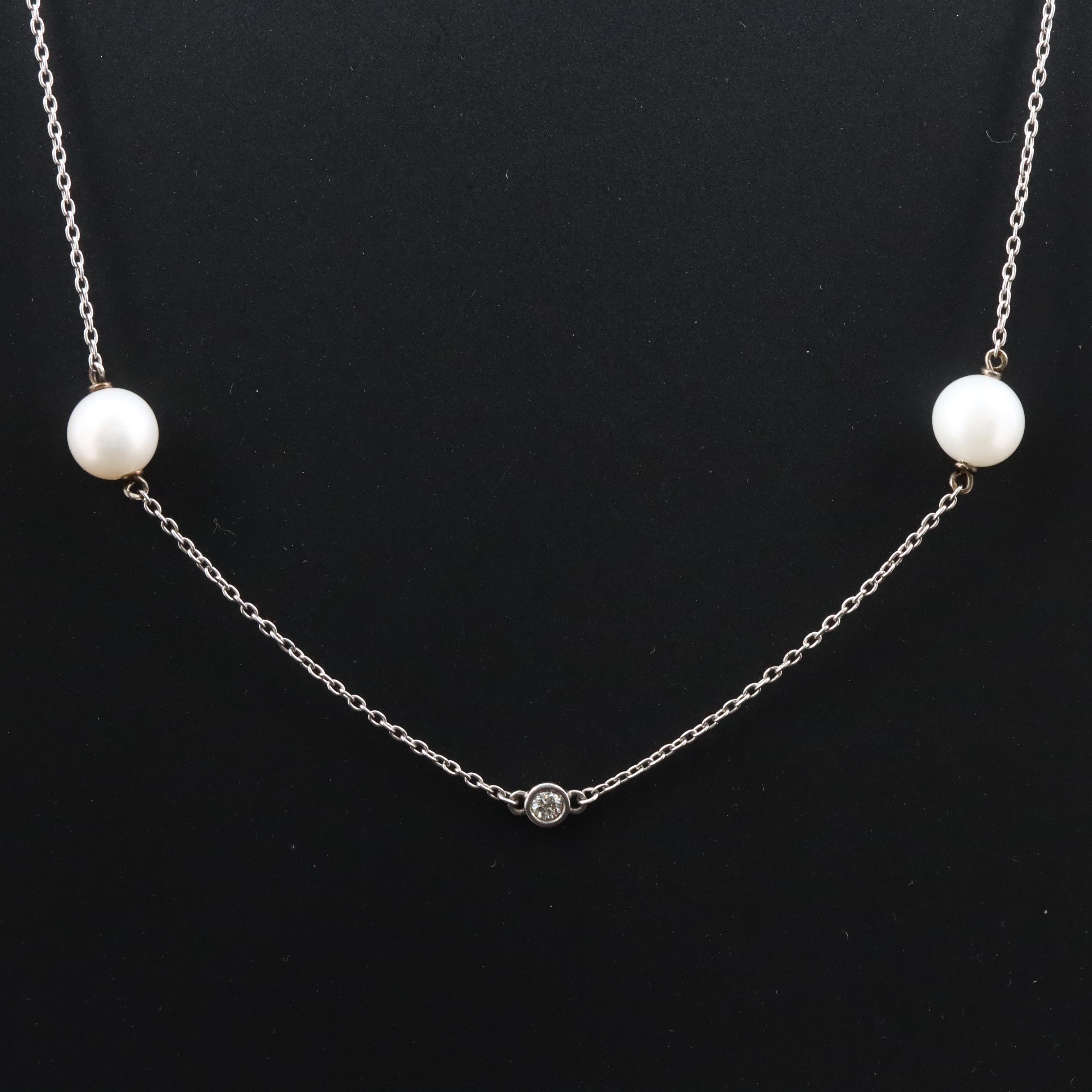 Sterling Pearl and Diamond Station Necklace