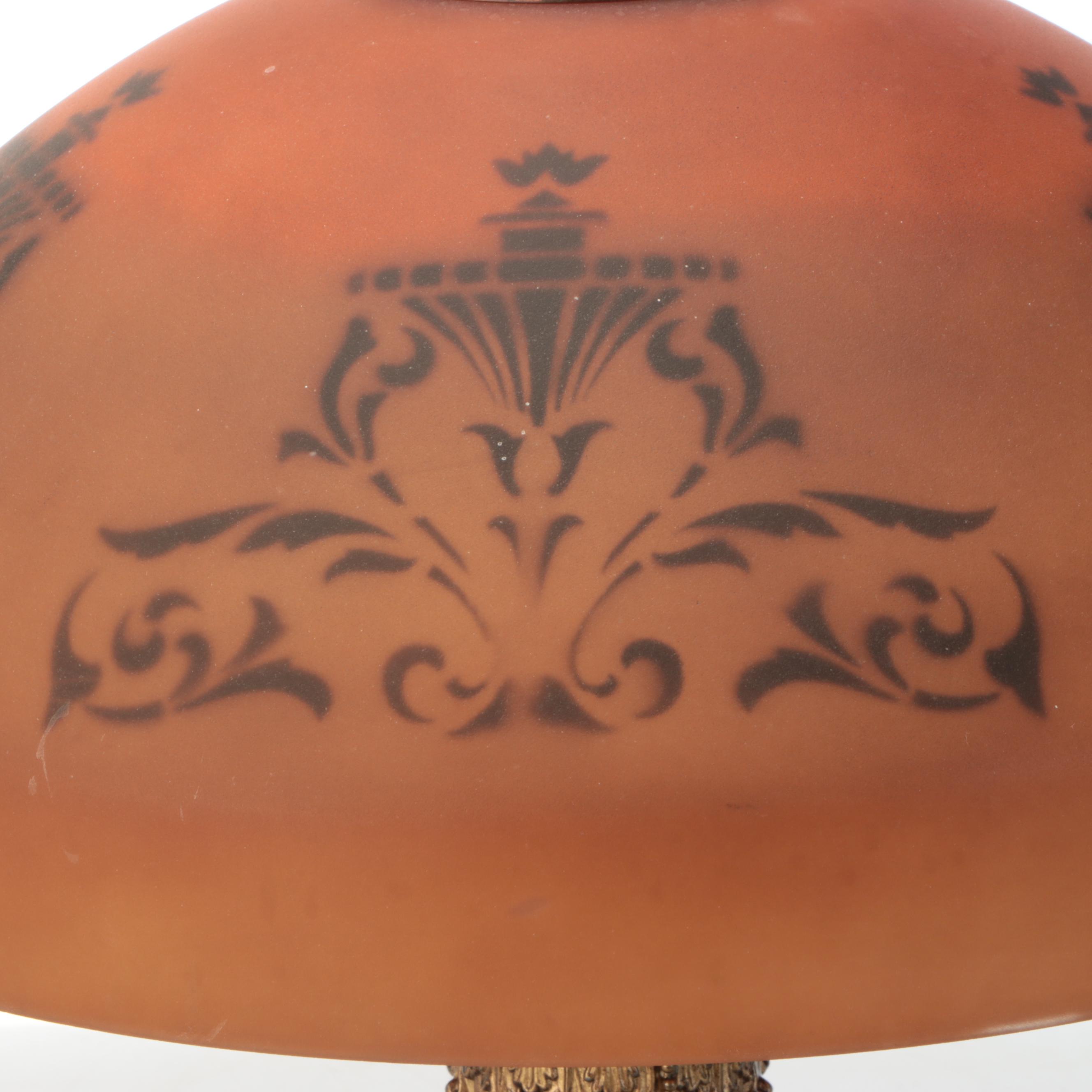 Reverse Painted Glass Bell Shade Table Lamp, Early 20th Century