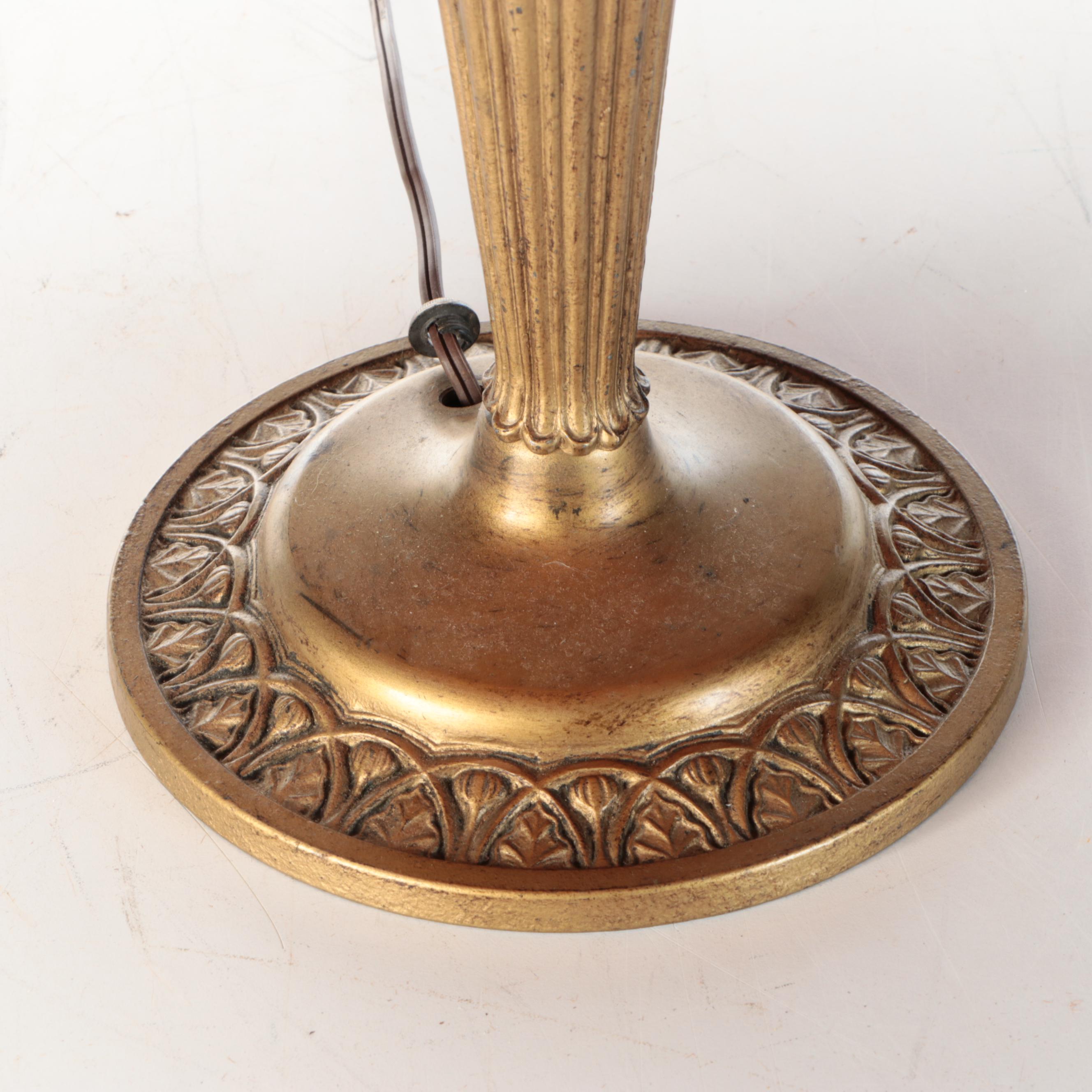 Reverse Painted Glass Bell Shade Table Lamp, Early 20th Century