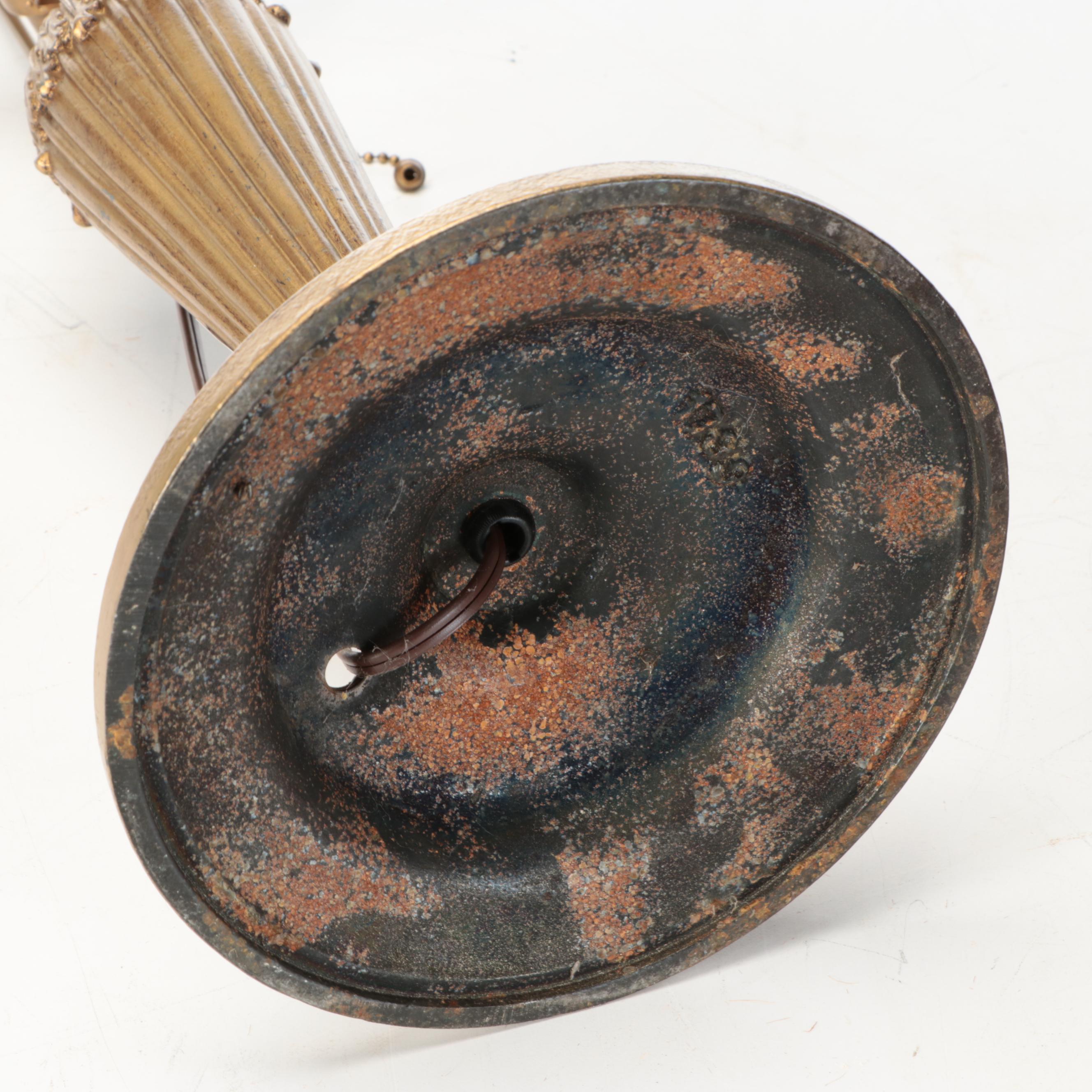 Reverse Painted Glass Bell Shade Table Lamp, Early 20th Century