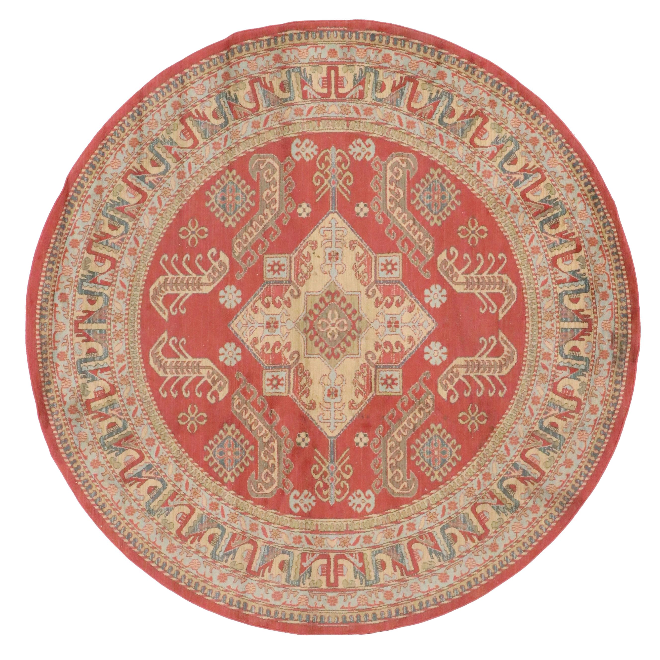 7'11 Round Machine Made Turkish Kazak Style Area Rug