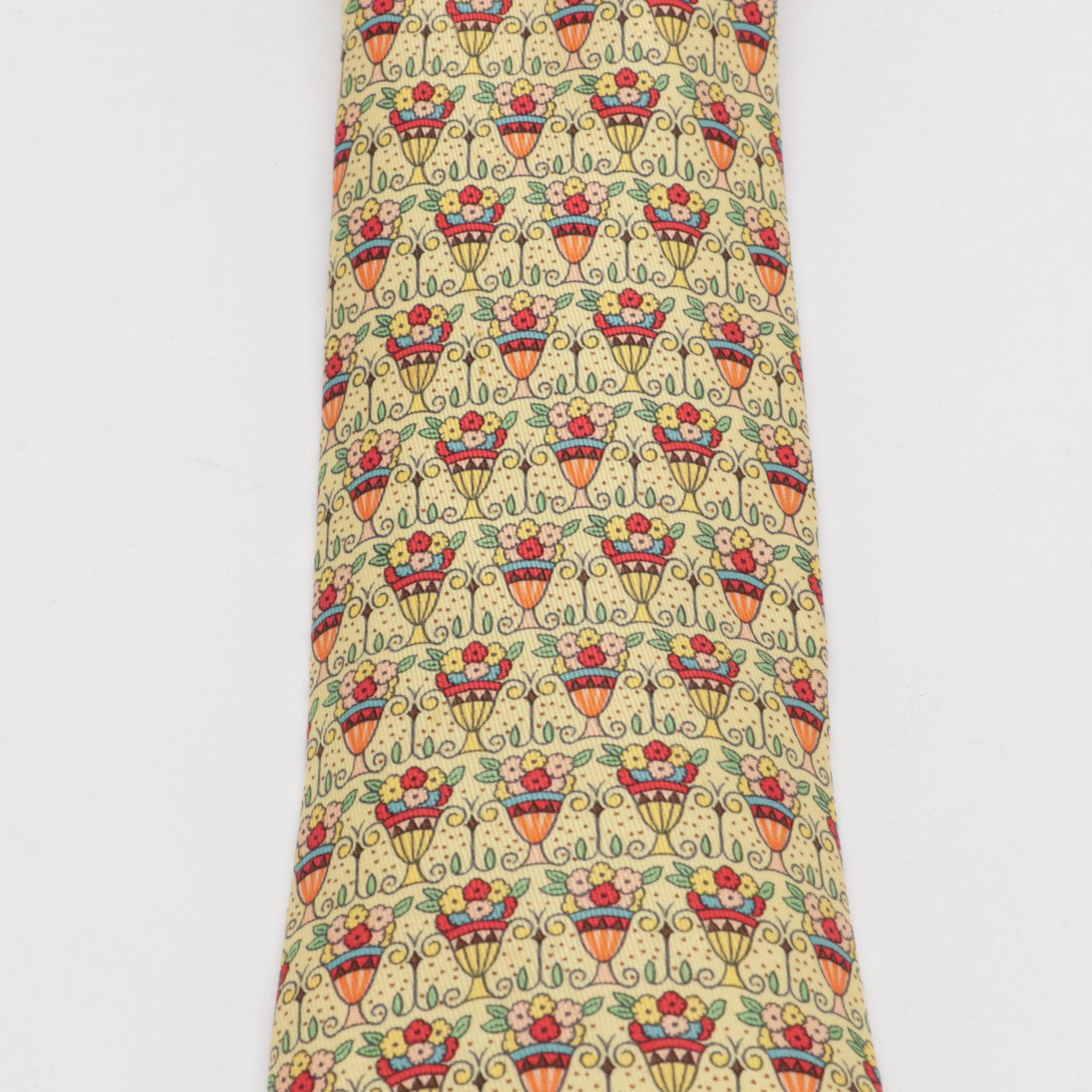 Hermès Floral Bouquet Pattern Necktie in Silk Twill with Box