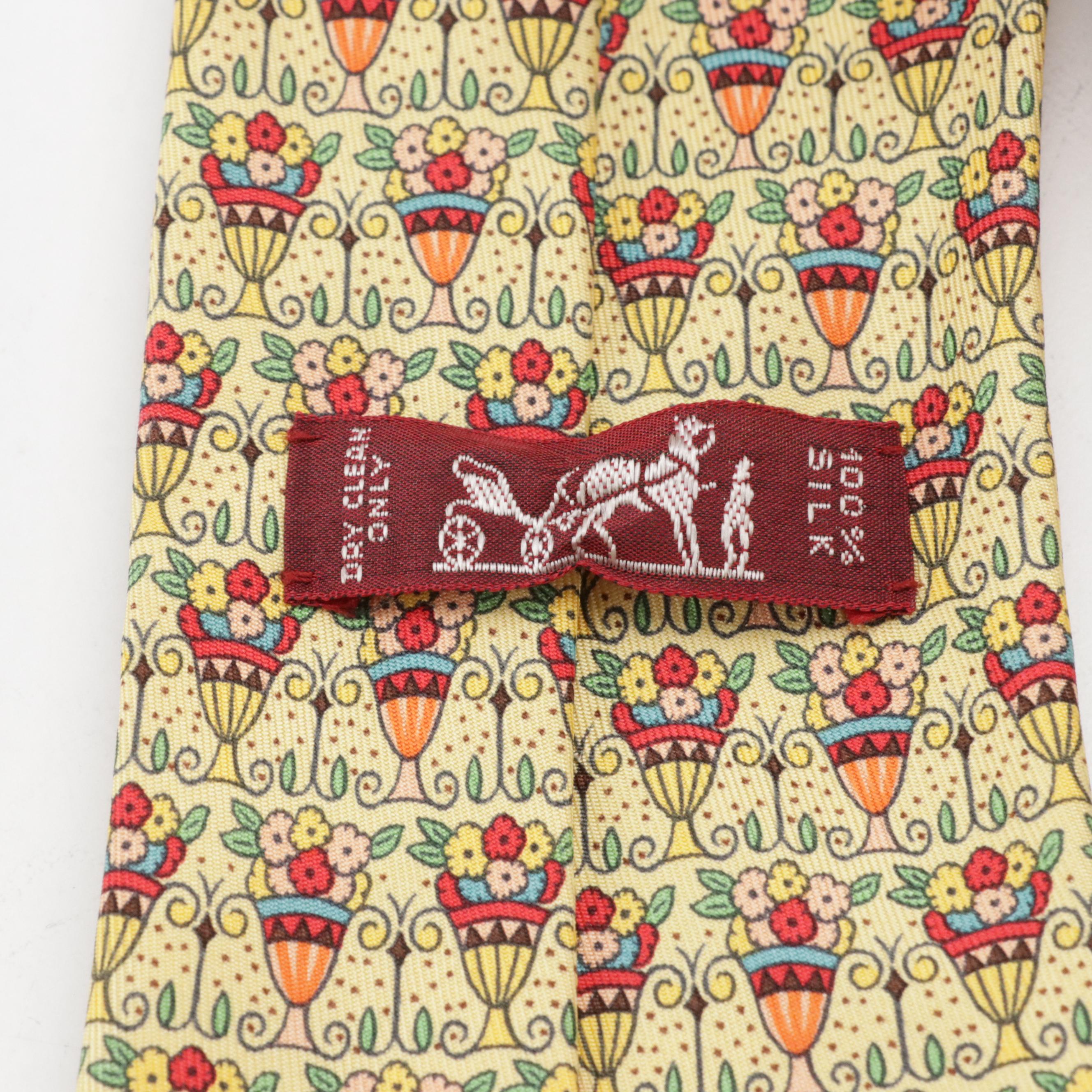 Hermès Floral Bouquet Pattern Necktie in Silk Twill with Box