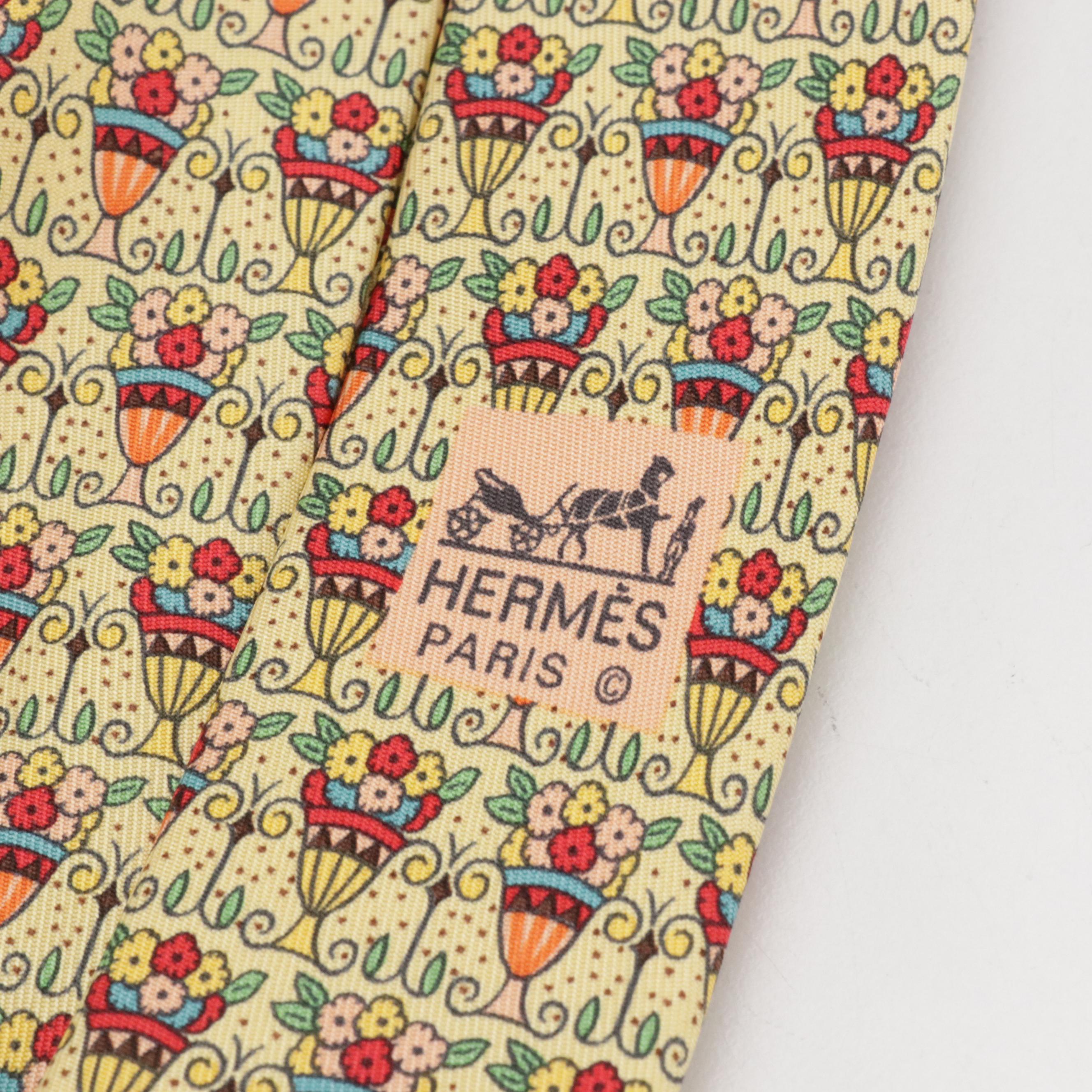 Hermès Floral Bouquet Pattern Necktie in Silk Twill with Box