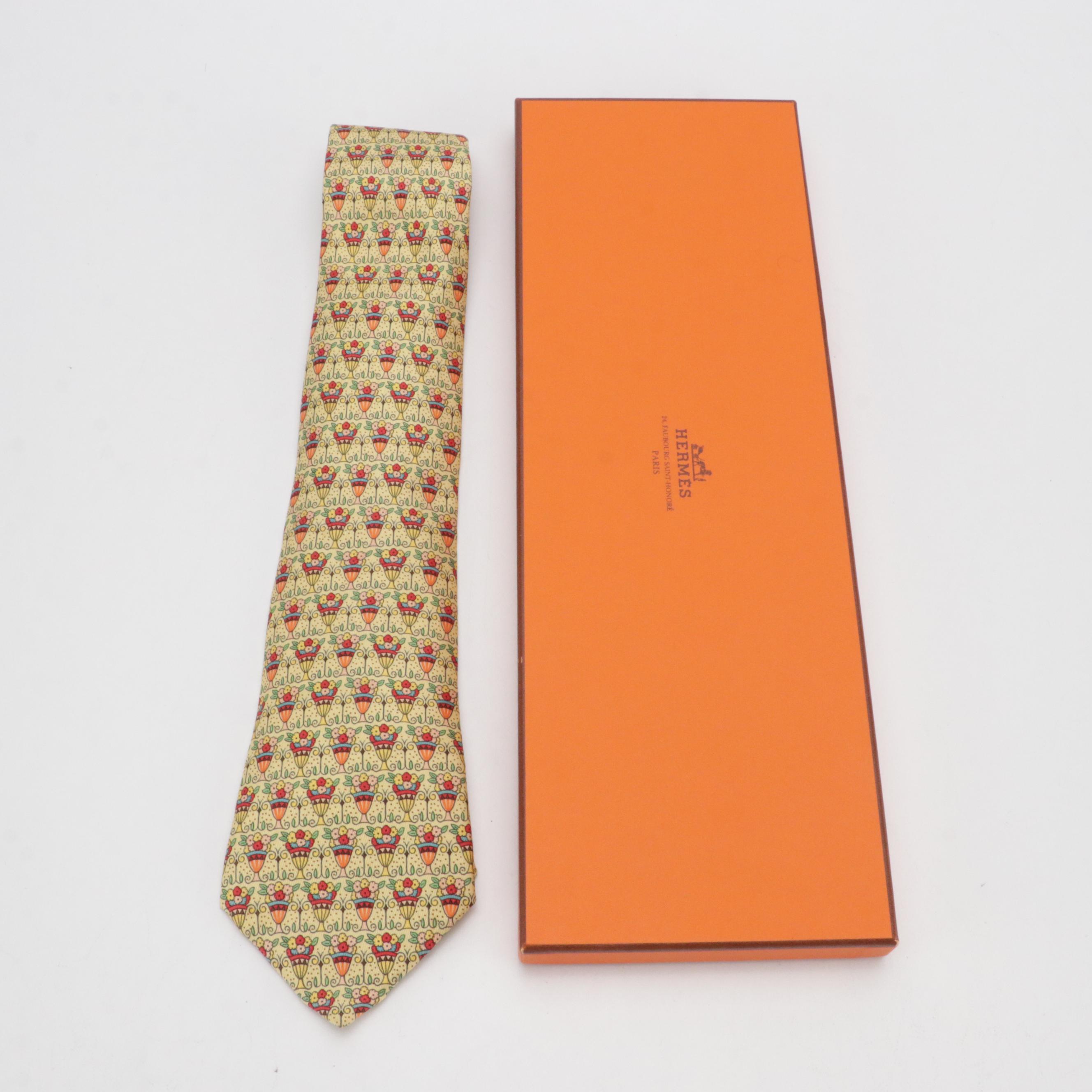 Hermès Floral Bouquet Pattern Necktie in Silk Twill with Box