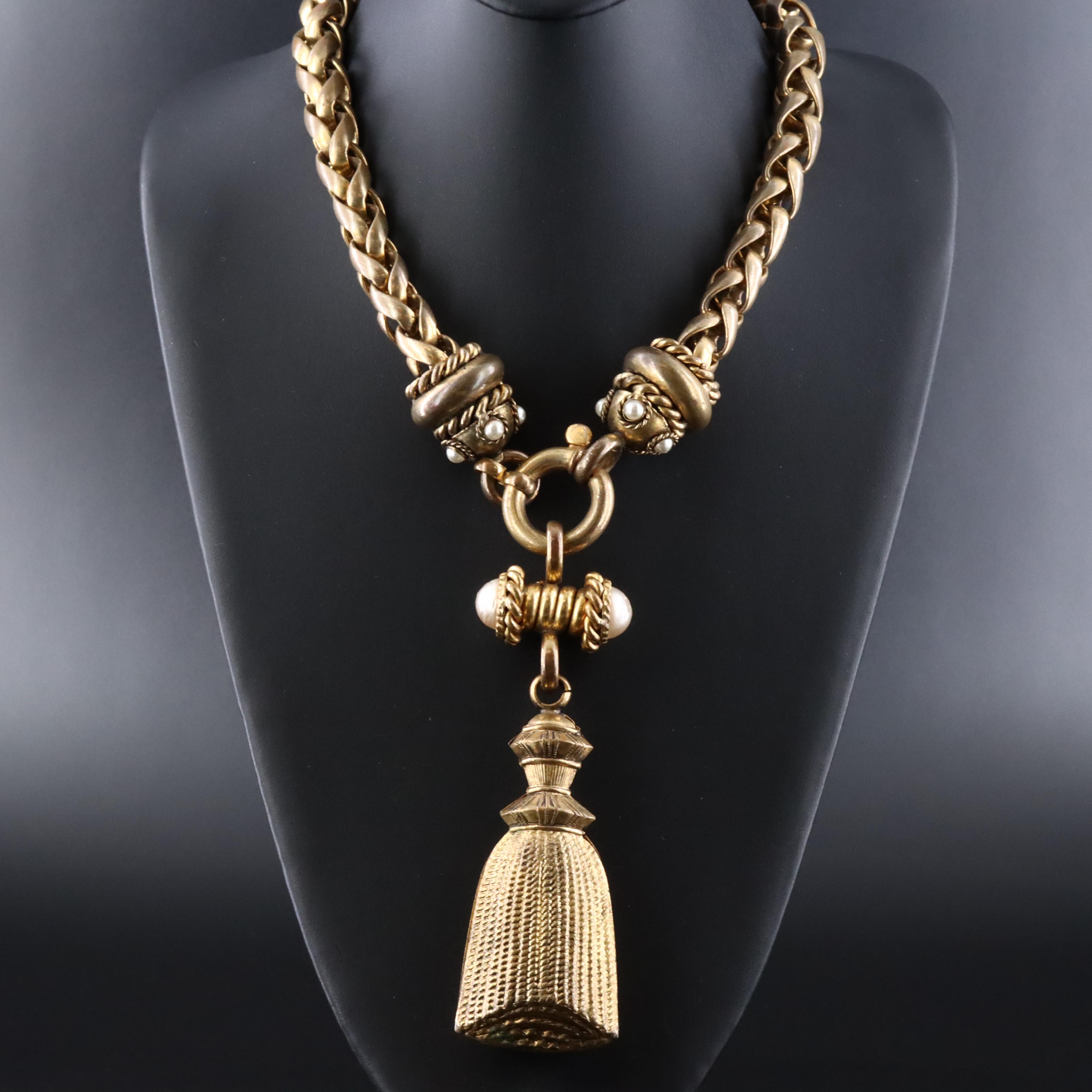 Faux Pearl Tassel Necklace