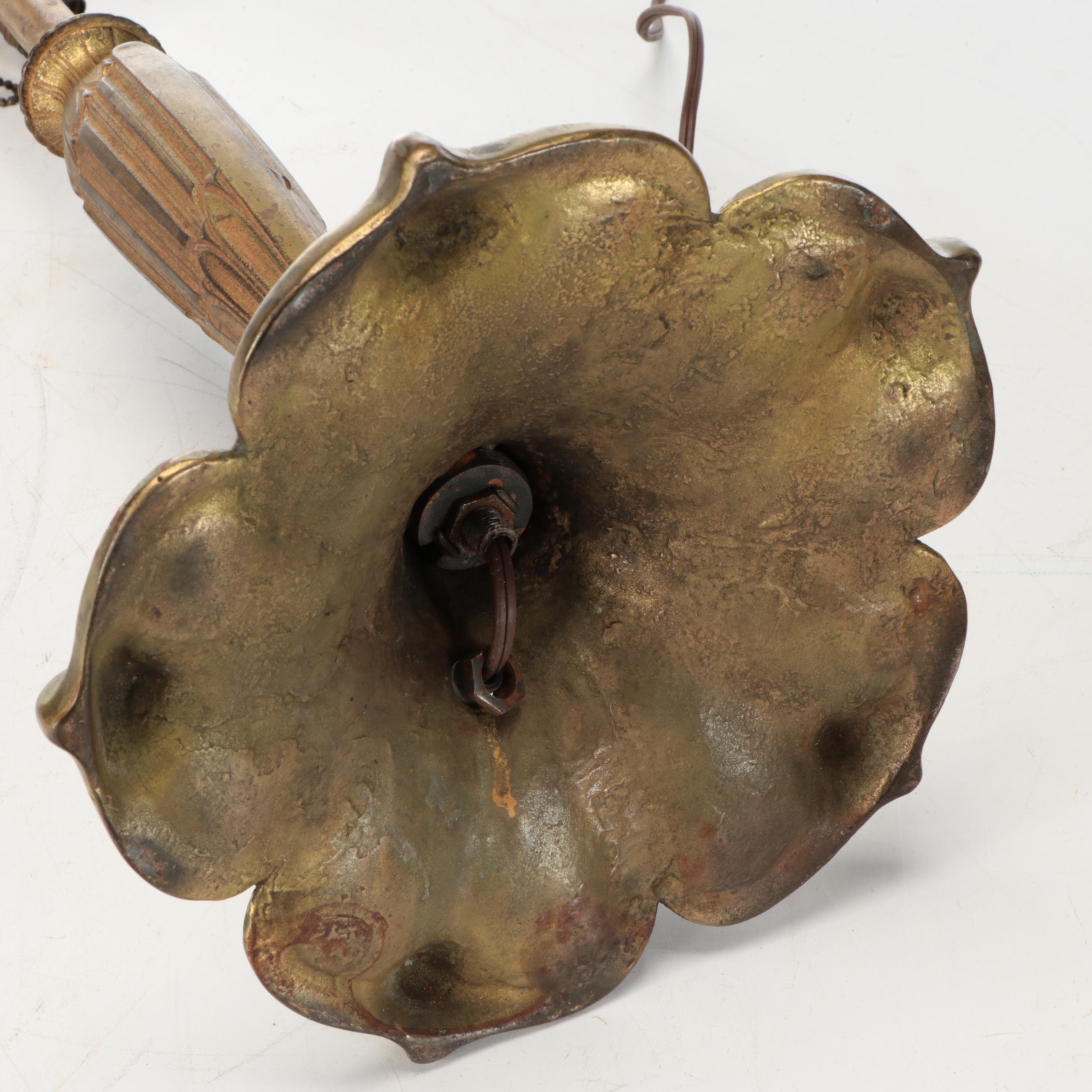 Table Lamp with Reverse Painted Glass Harbor Scene Shade