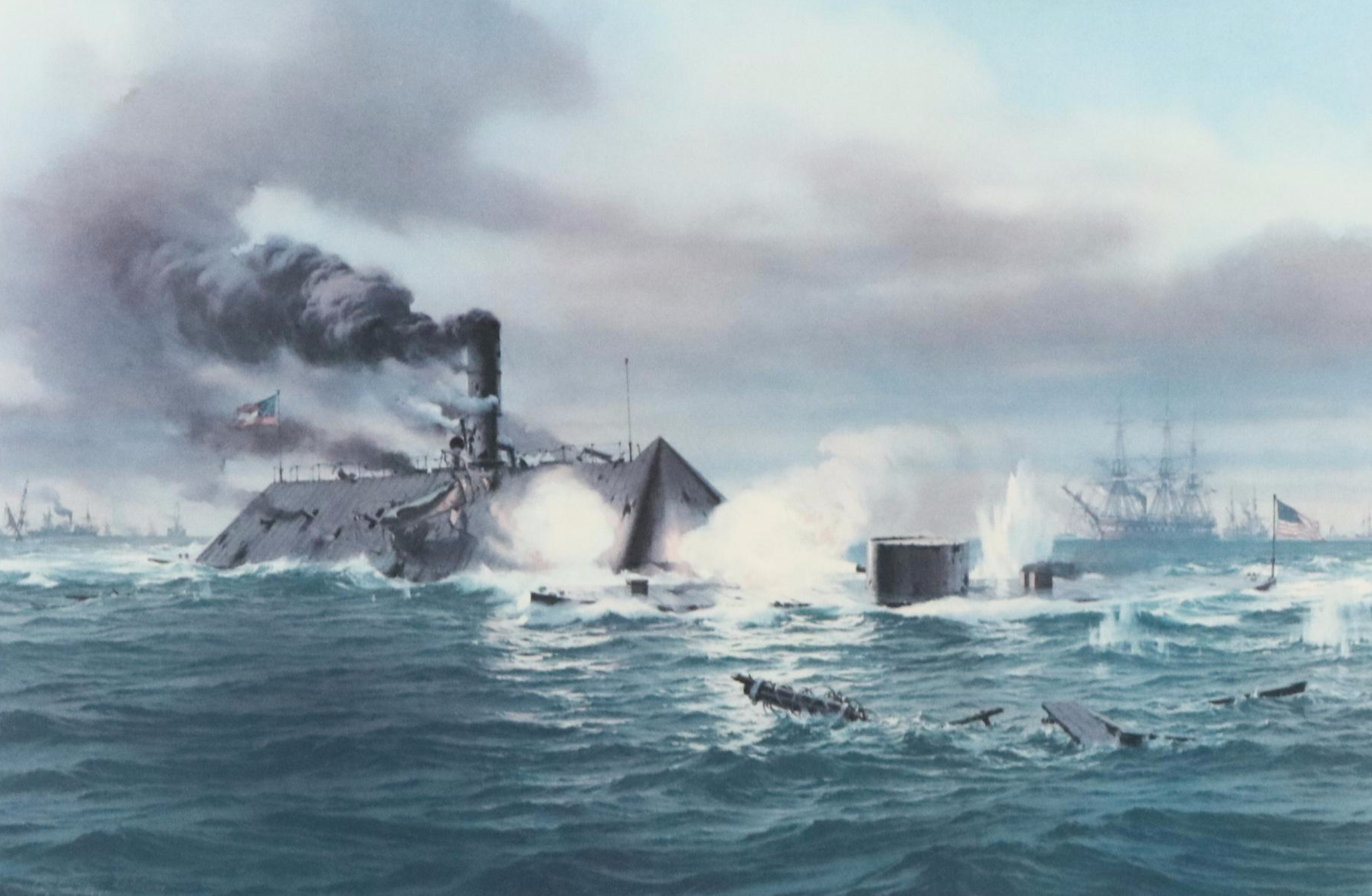 Carl G. Evers Offset Lithograph With Graphite Remarque "C.S.S. Virginia"