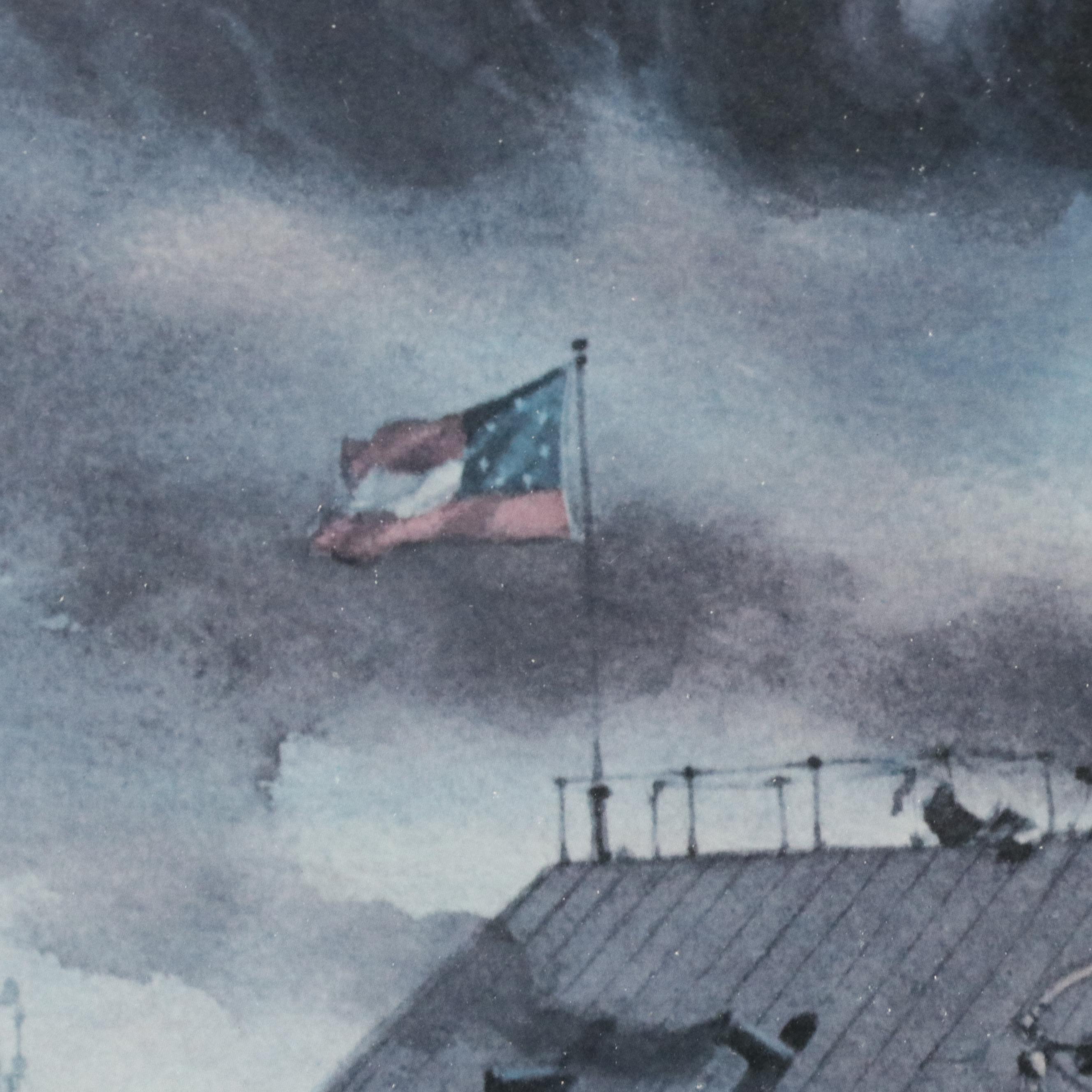 Carl G. Evers Offset Lithograph With Graphite Remarque "C.S.S. Virginia"