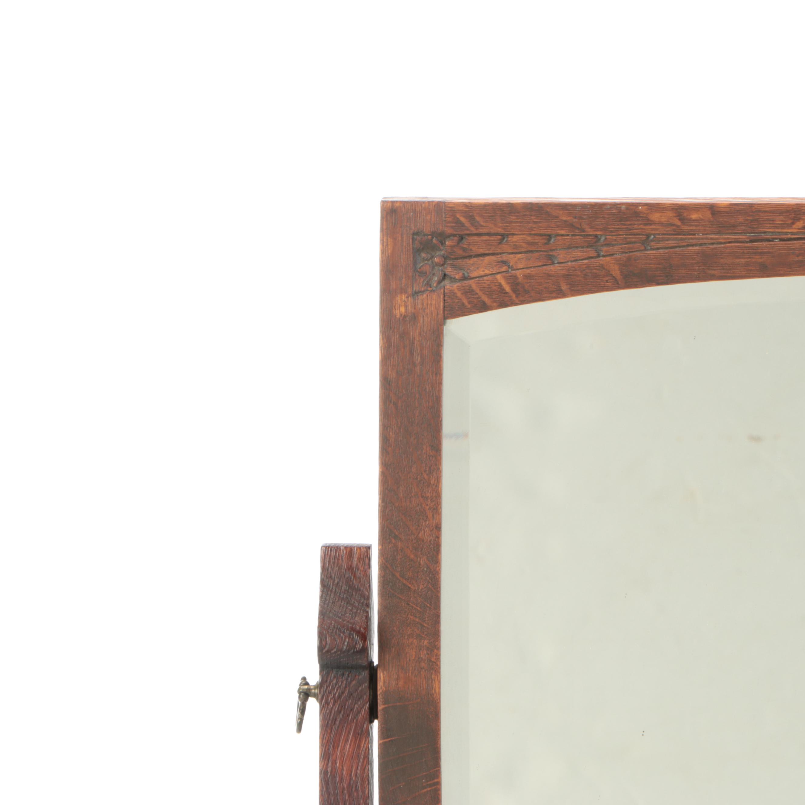 Arts & Crafts Carved Oak Dresser Mirror, Early 20th Century