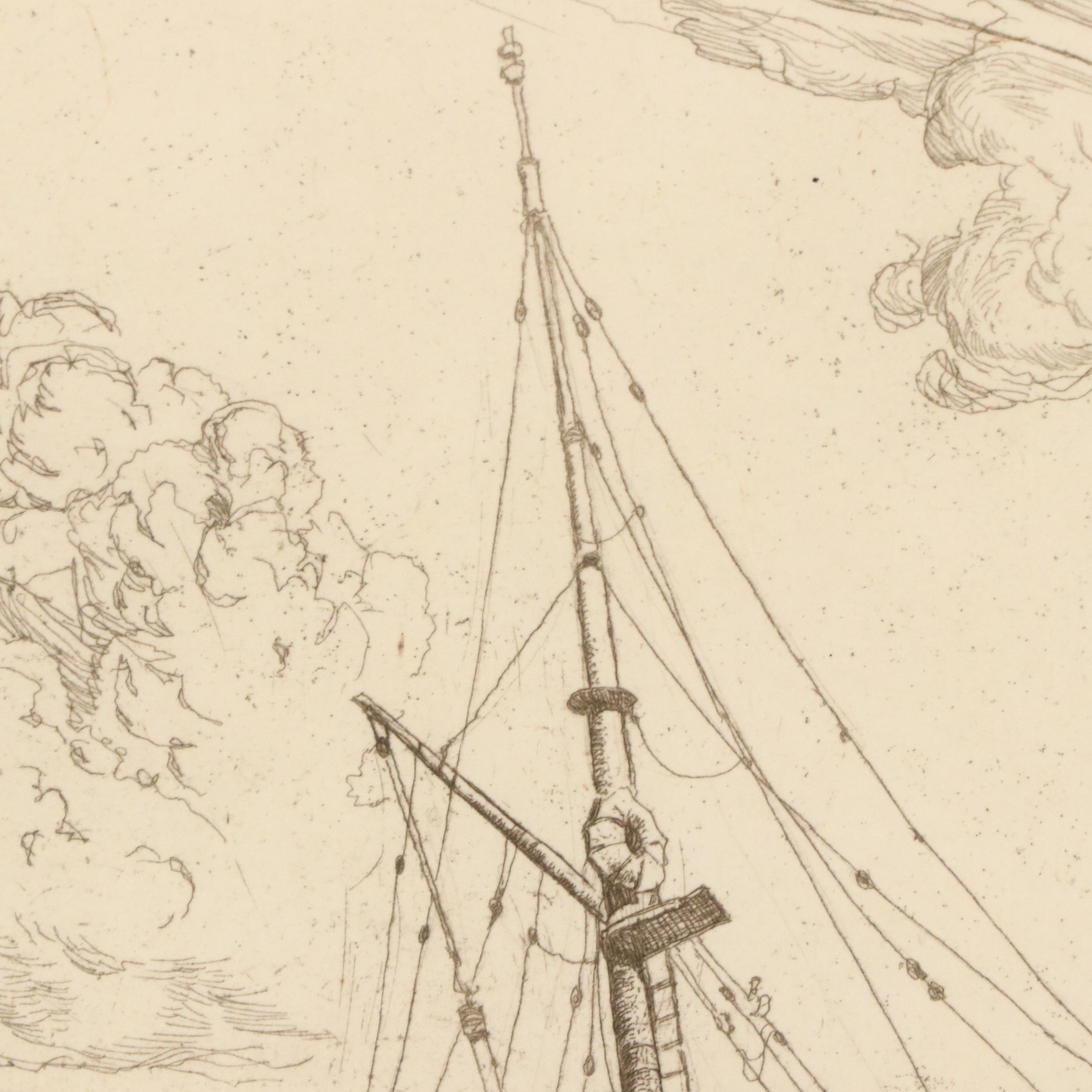 Reynold Henry Weidenaar Nautical Etching of Port Scene "Alabama," 1948