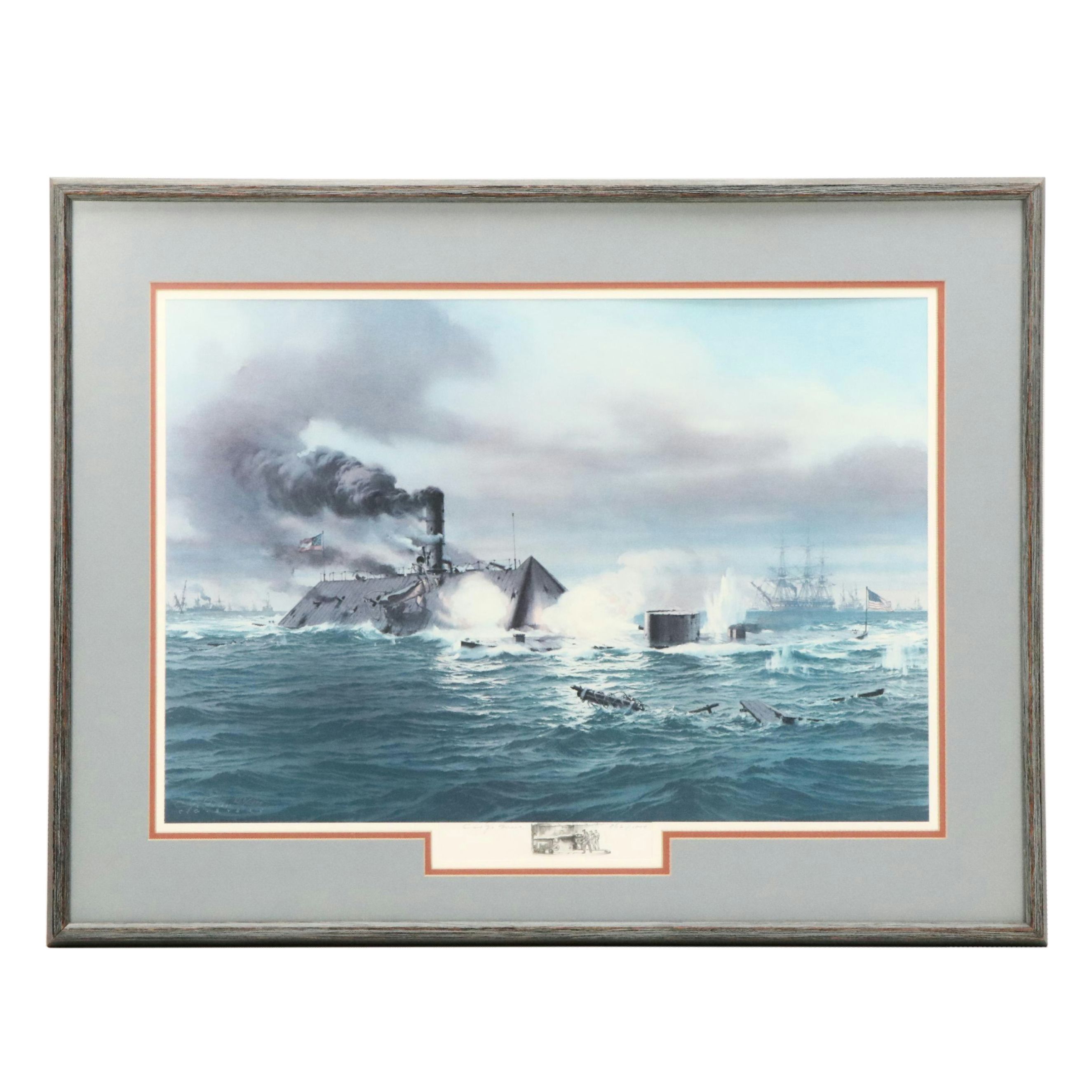 Carl G. Evers Offset Lithograph With Graphite Remarque "C.S.S. Virginia"