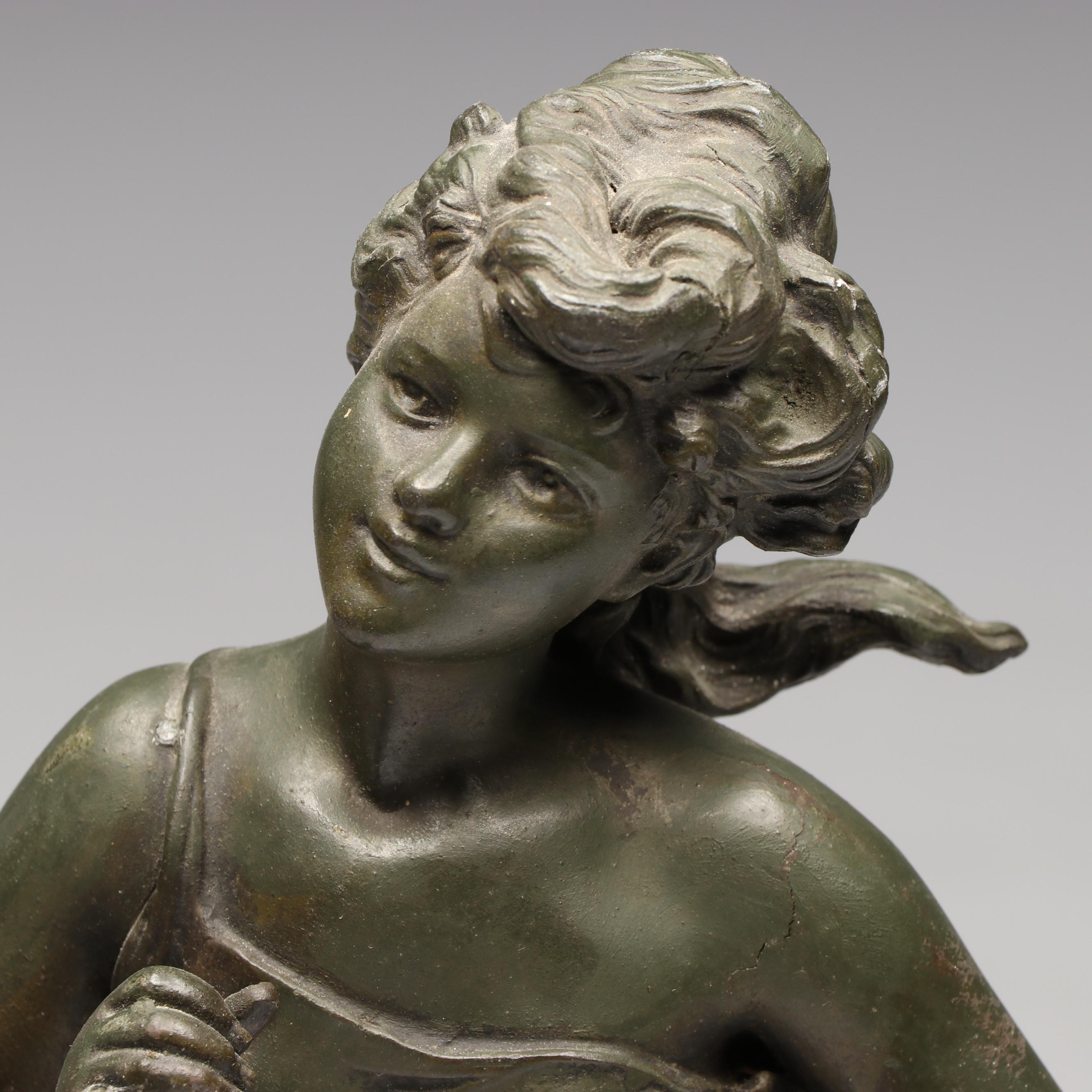 Art Nouveau Cast Spelter Young Girl Figurine After Hippolyte Moreau