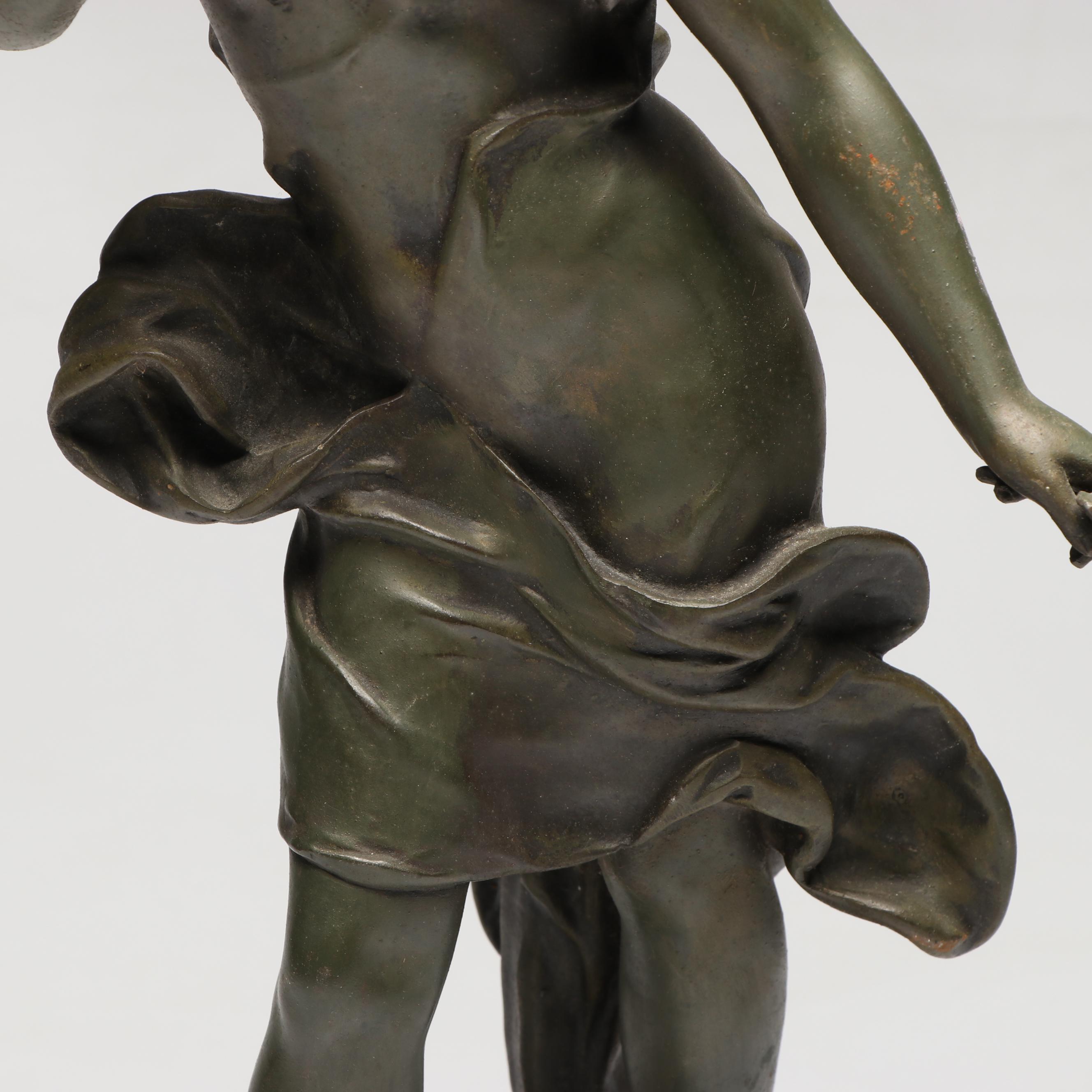 Art Nouveau Cast Spelter Young Girl Figurine After Hippolyte Moreau