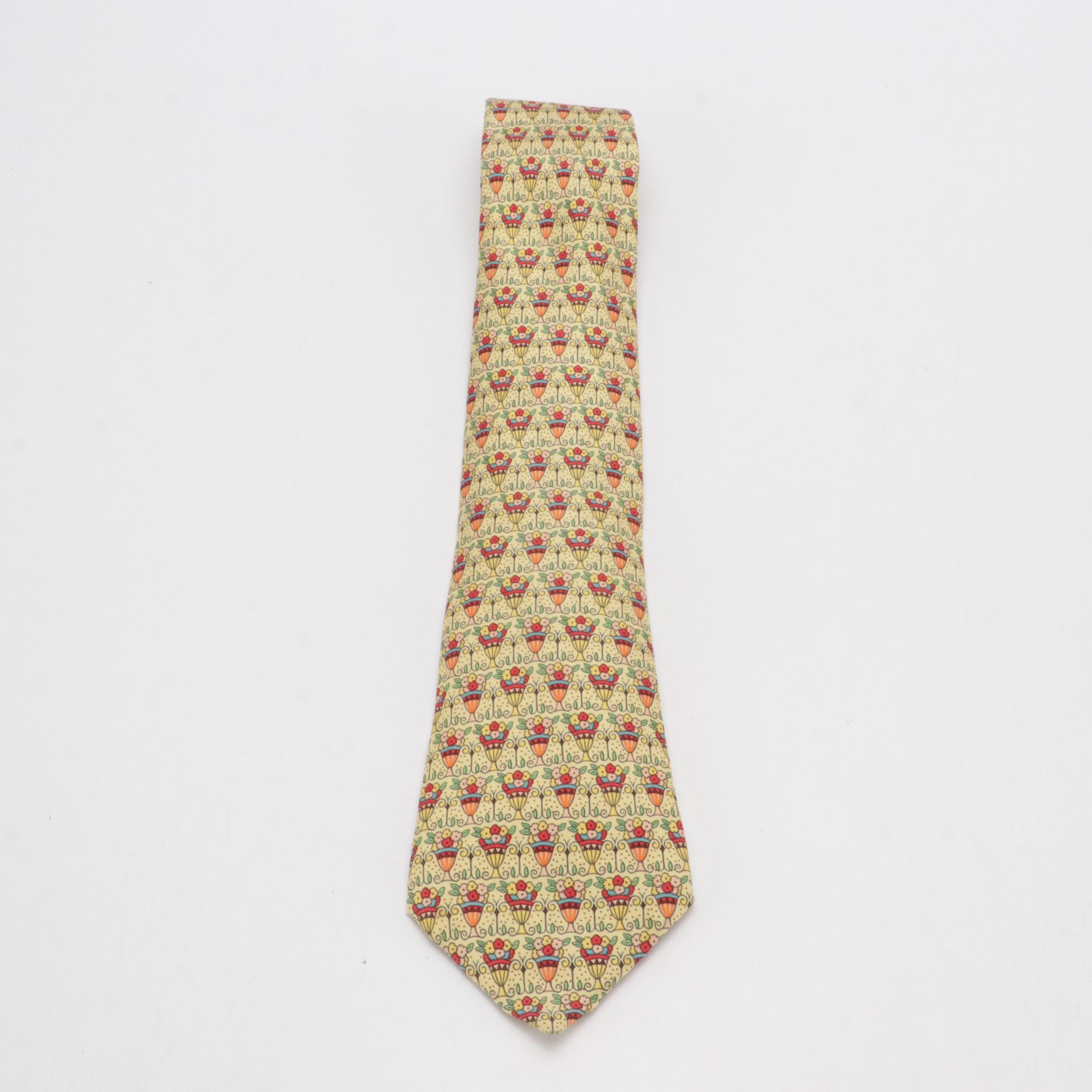 Hermès Floral Bouquet Pattern Necktie in Silk Twill with Box