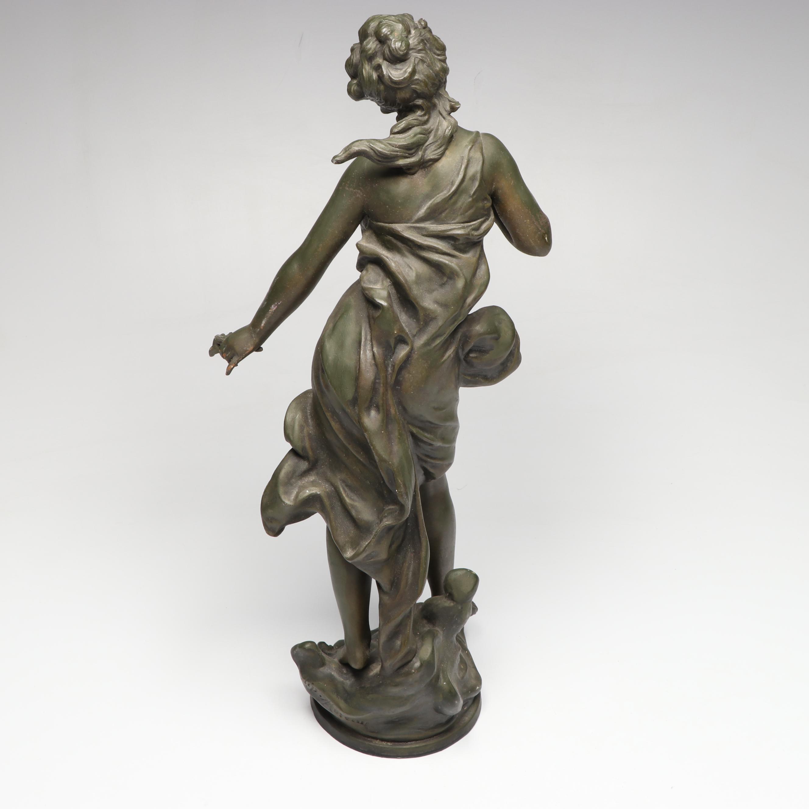 Art Nouveau Cast Spelter Young Girl Figurine After Hippolyte Moreau