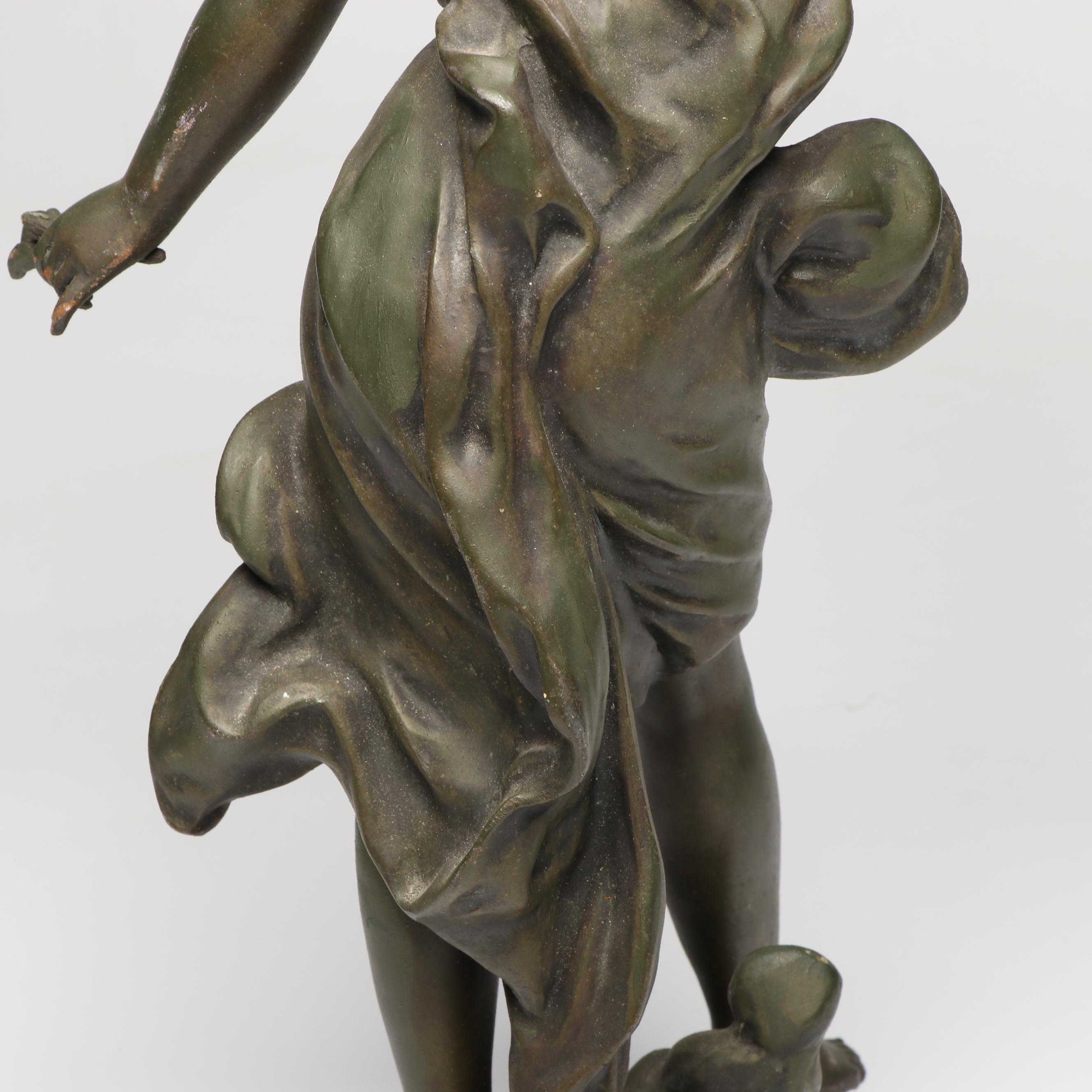 Art Nouveau Cast Spelter Young Girl Figurine After Hippolyte Moreau
