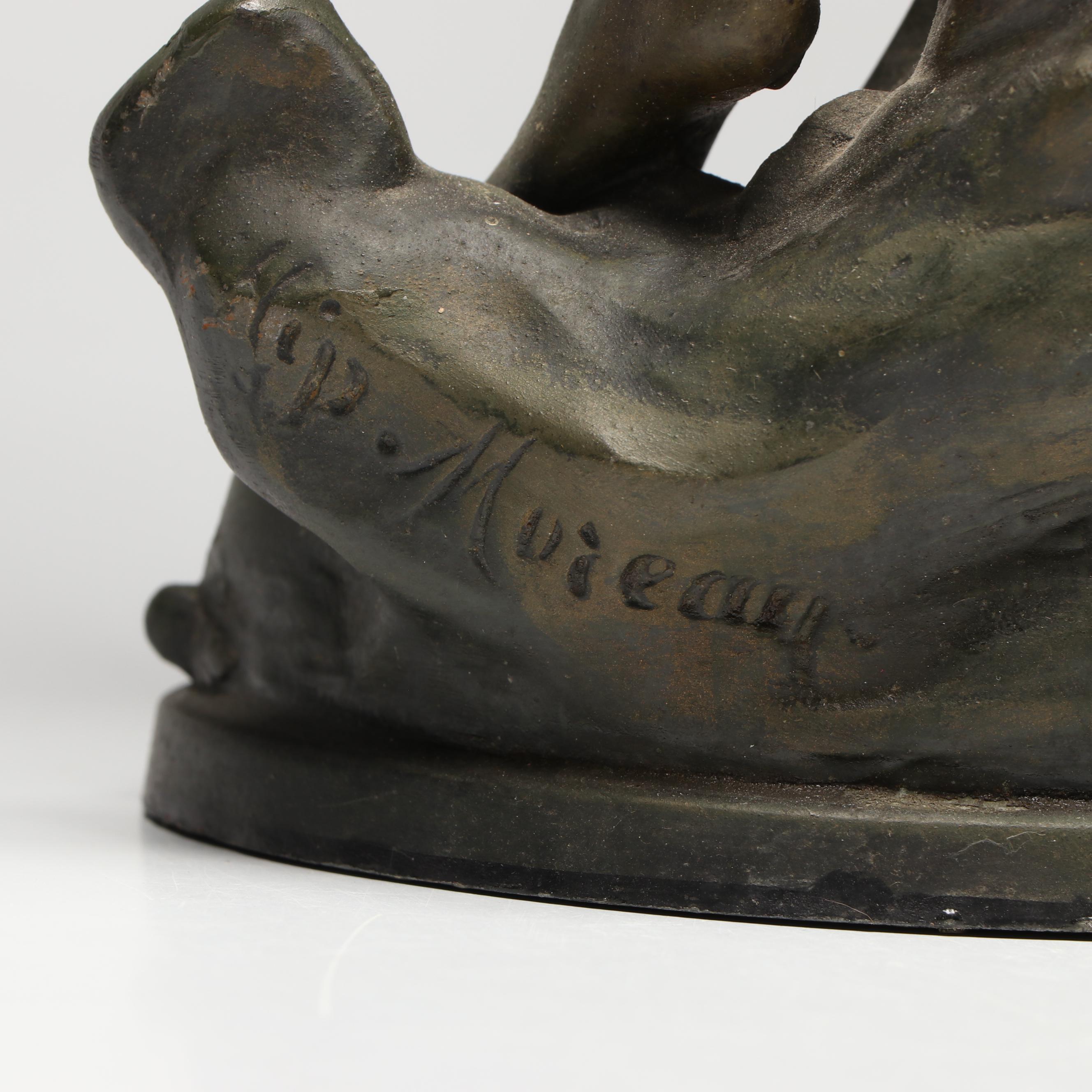 Art Nouveau Cast Spelter Young Girl Figurine After Hippolyte Moreau