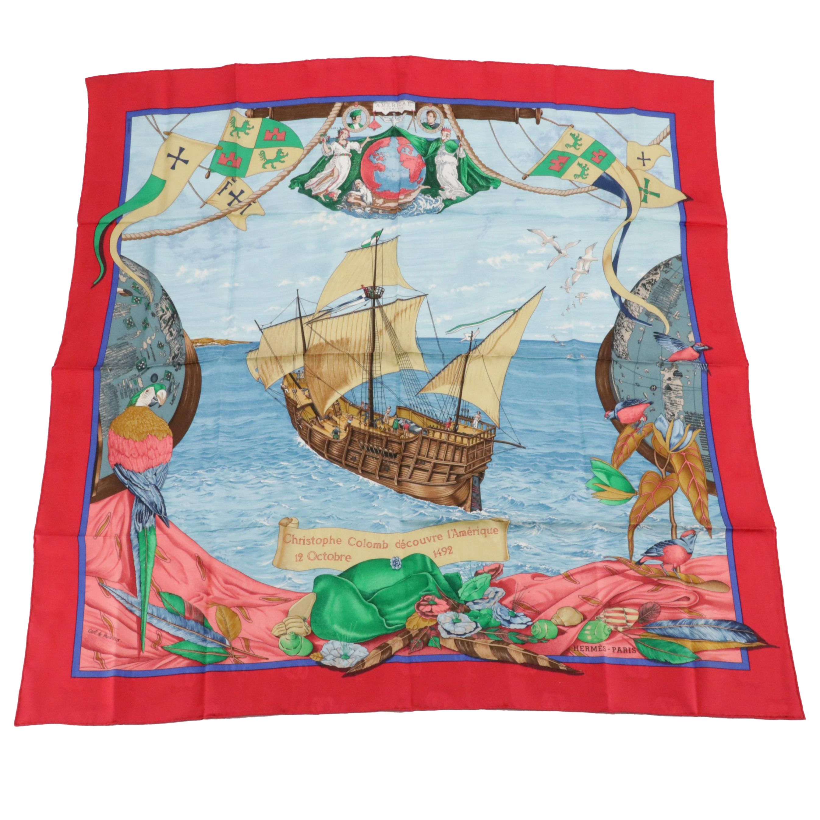 Hermès "Christophe Colomb Découvre l'Amérique" Scarf 90 in Silk Jacquard