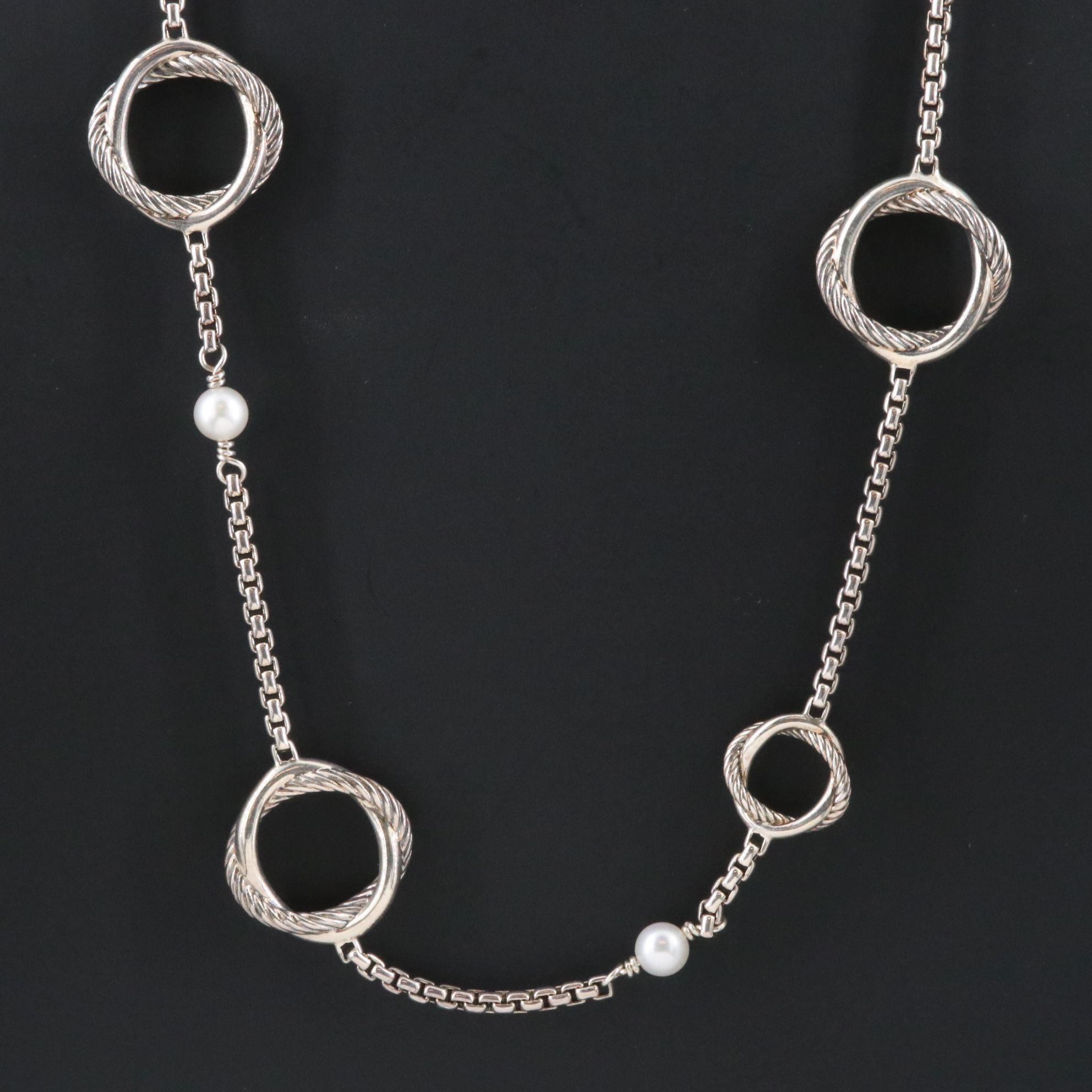 David Yurman Sterling Infinity Station Pearl Necklace