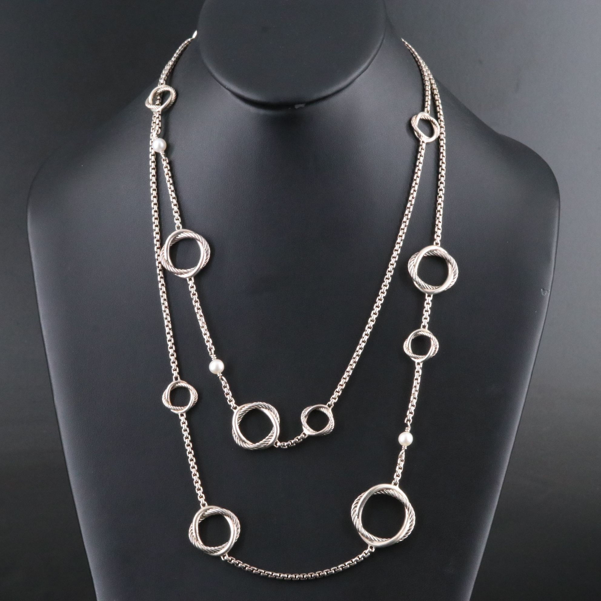 David Yurman Sterling Infinity Station Pearl Necklace
