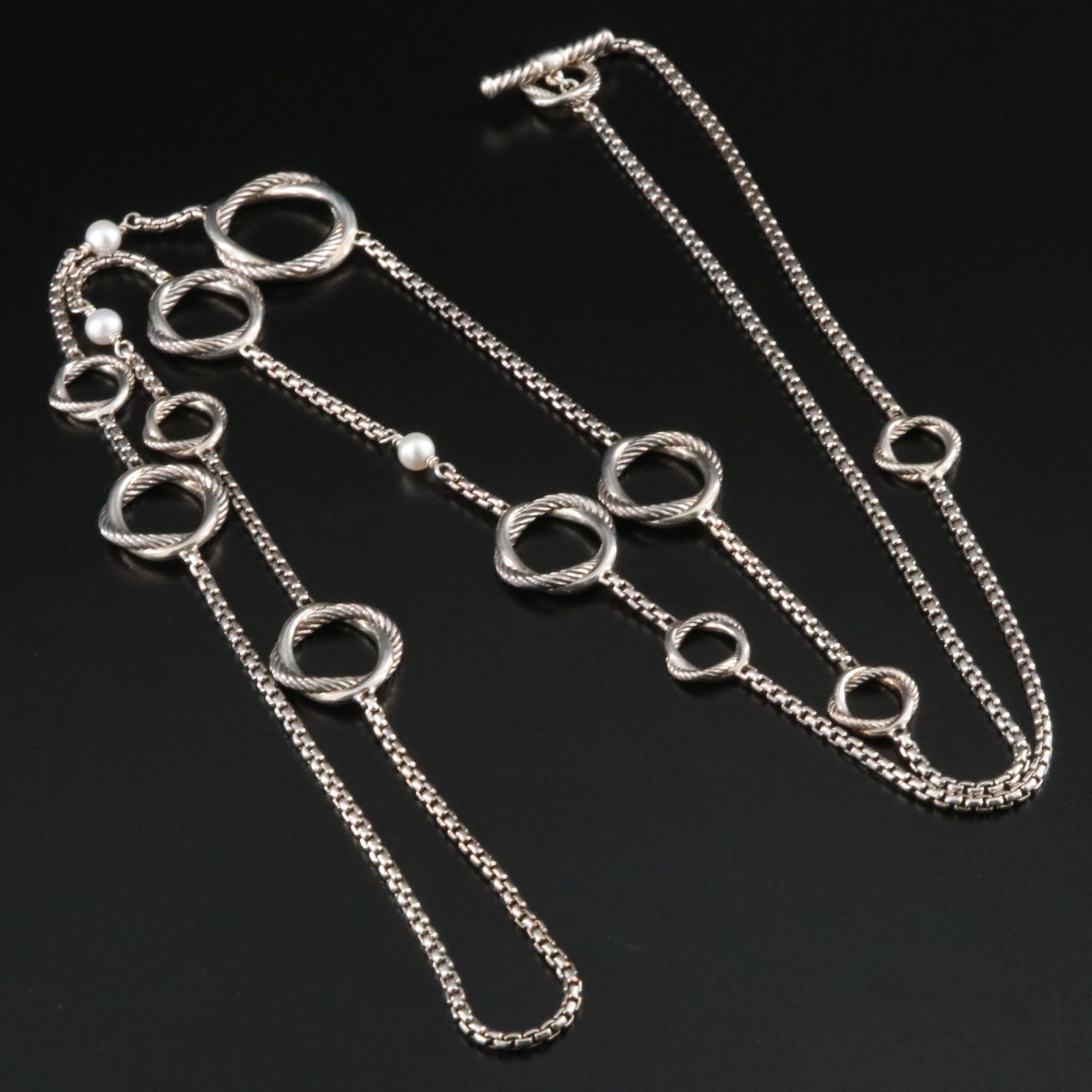 David Yurman Sterling Infinity Station Pearl Necklace