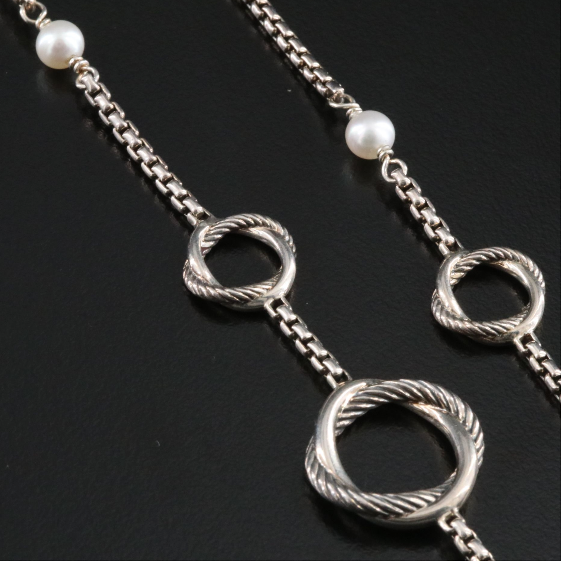 David Yurman Sterling Infinity Station Pearl Necklace