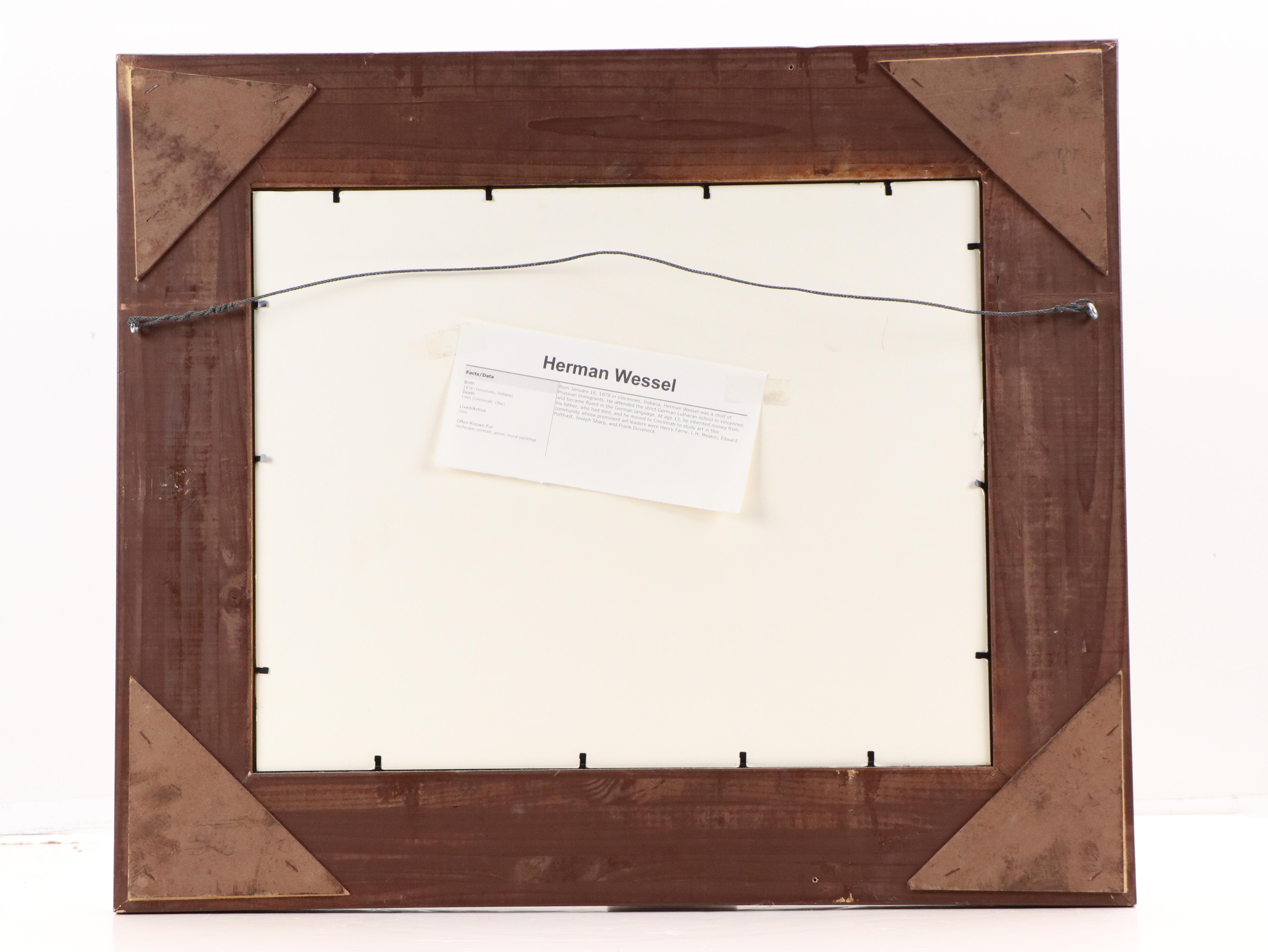 Herman Wessel Nautical Graphite Drawing of Marina Scene