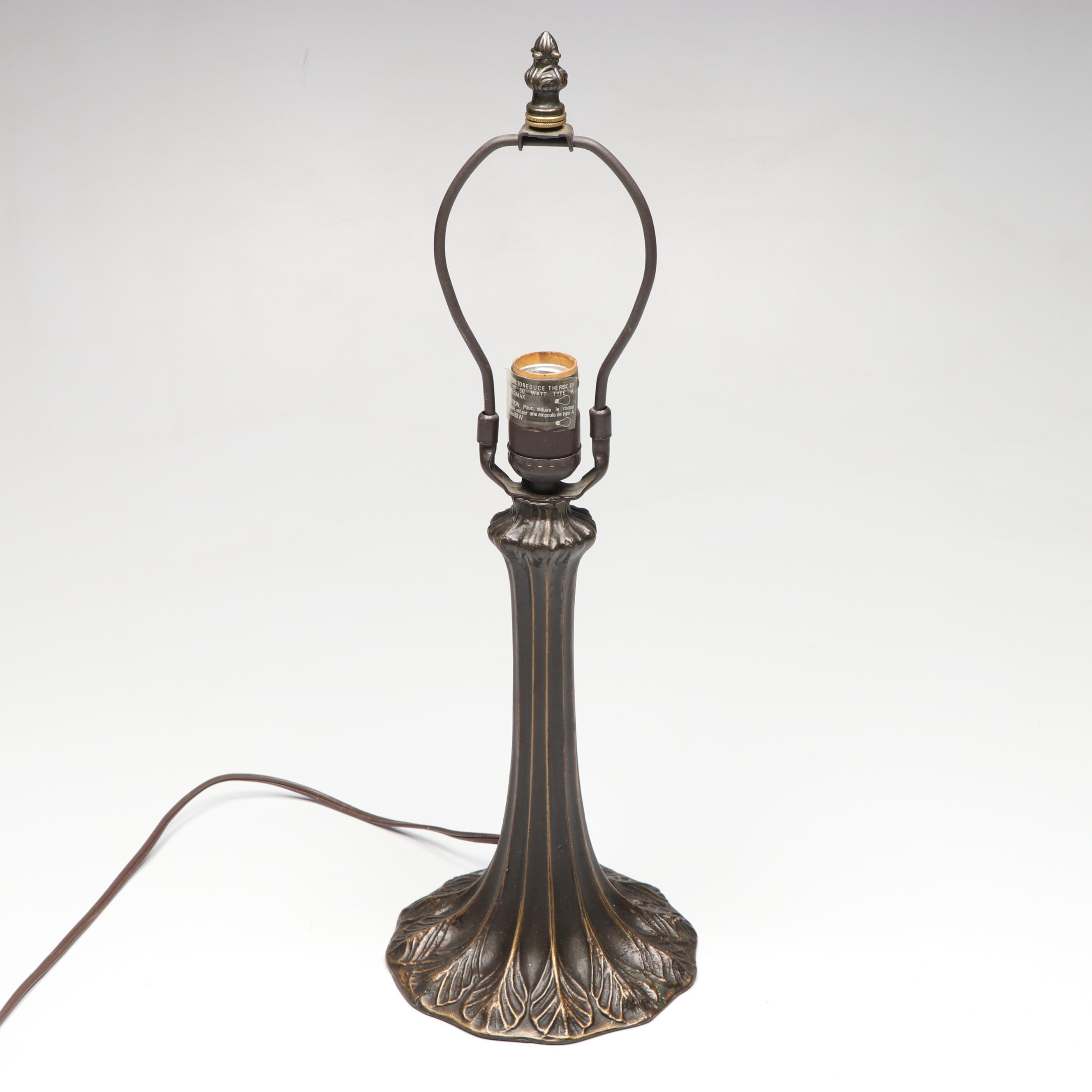 Art Nouveau Style Metal Table Lamp with Dragonfly Slag Glass Shade