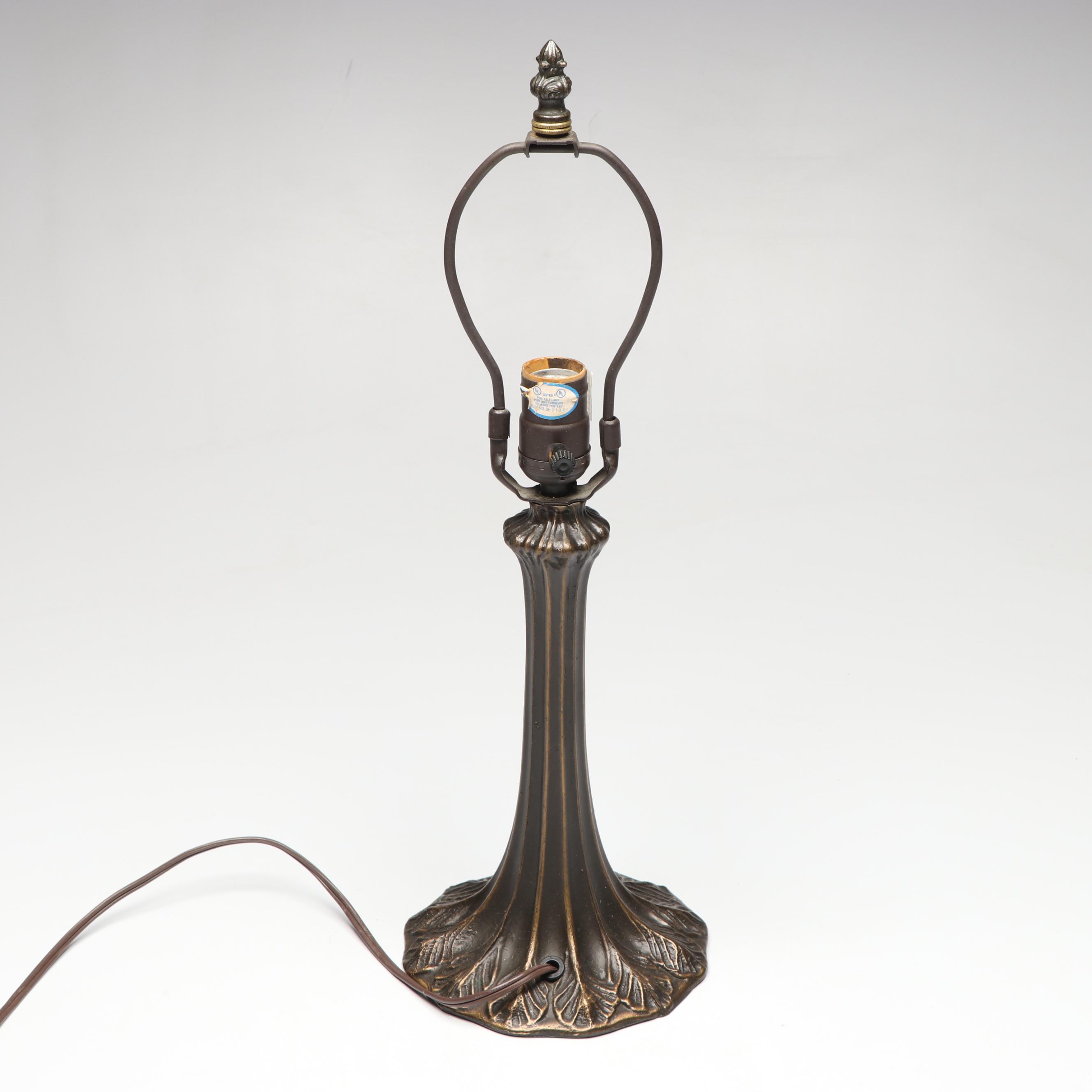 Art Nouveau Style Metal Table Lamp with Dragonfly Slag Glass Shade