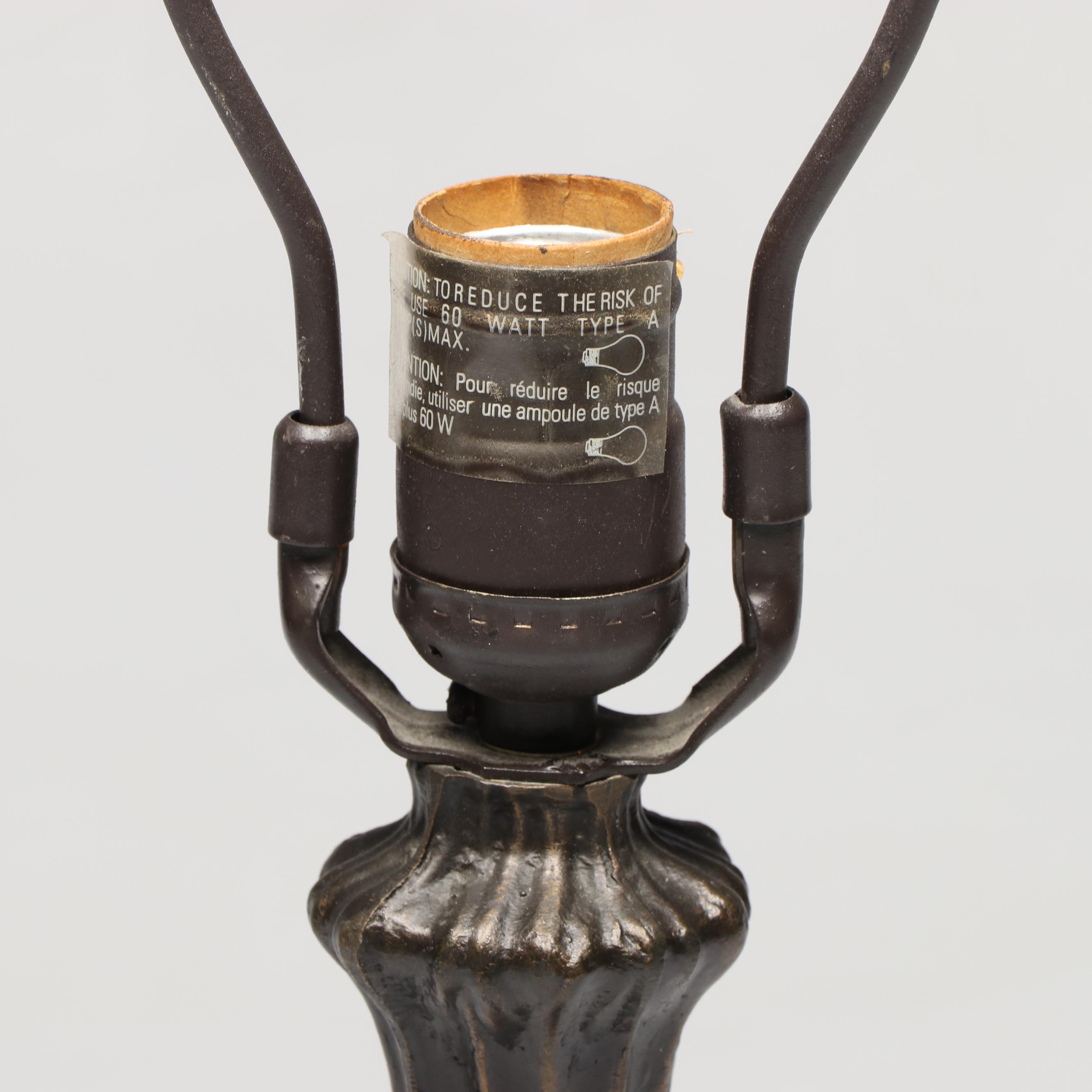 Art Nouveau Style Metal Table Lamp with Dragonfly Slag Glass Shade