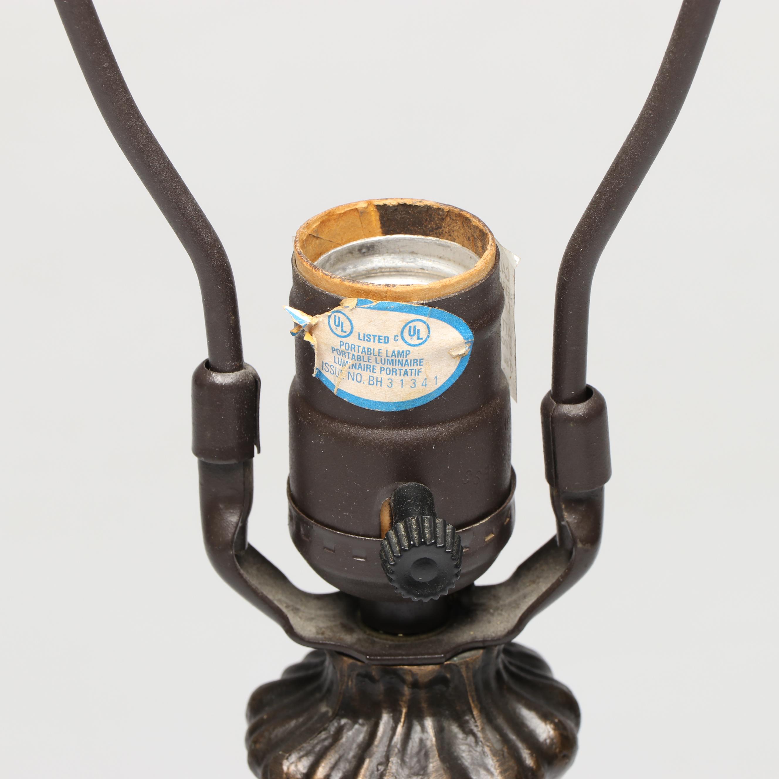 Art Nouveau Style Metal Table Lamp with Dragonfly Slag Glass Shade