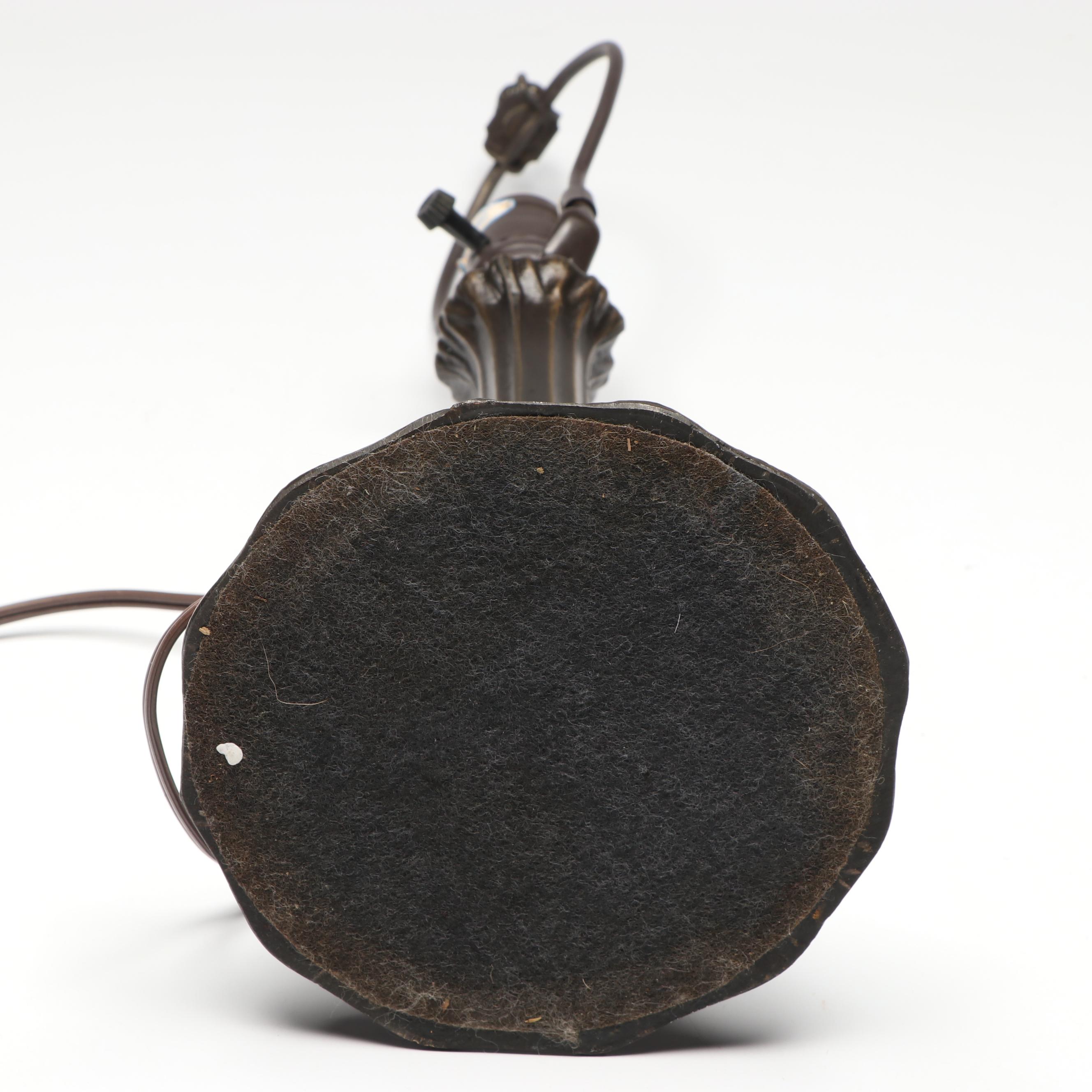 Art Nouveau Style Metal Table Lamp with Dragonfly Slag Glass Shade