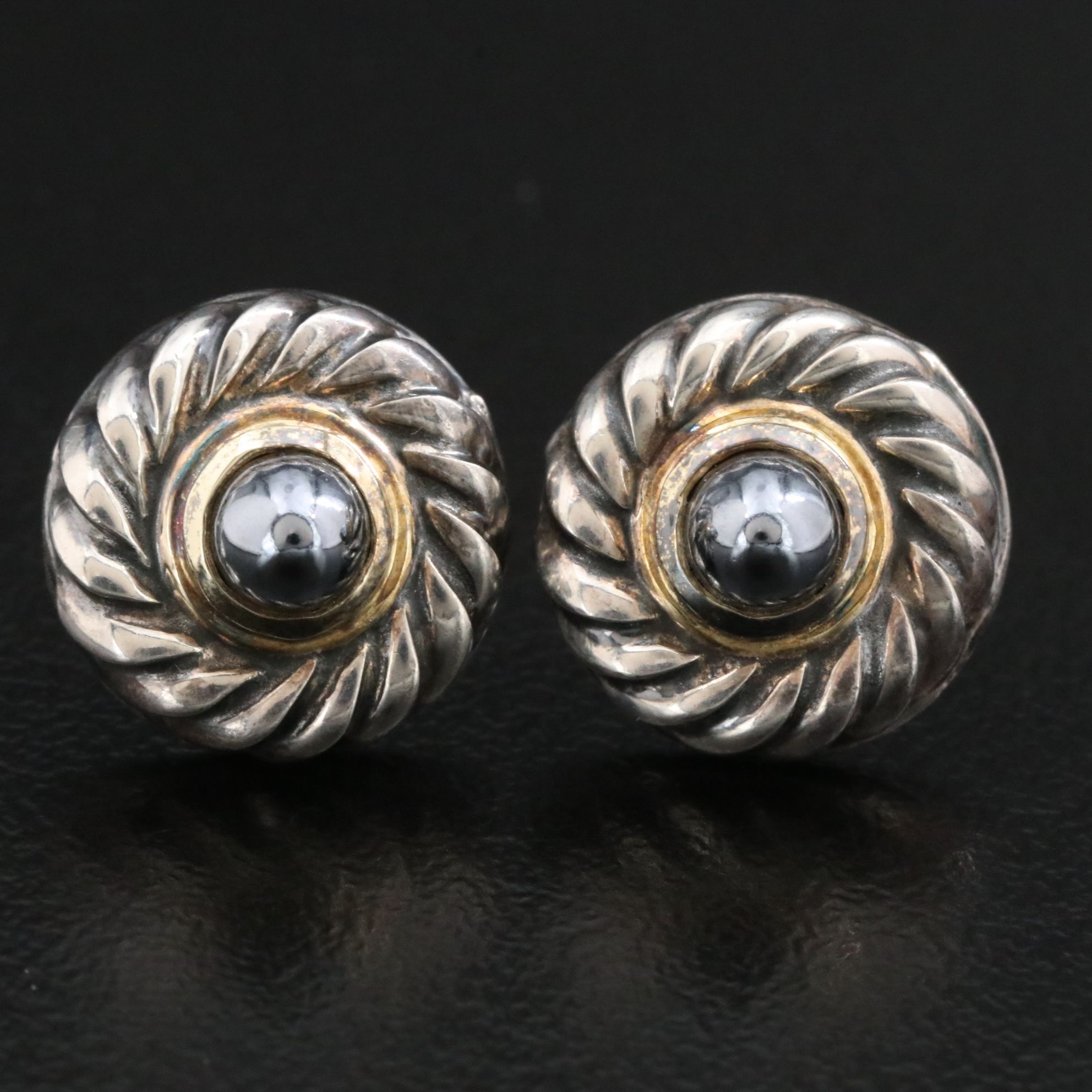 David Yurman Cookie Sterling,14K and Hematite Stud Earrings