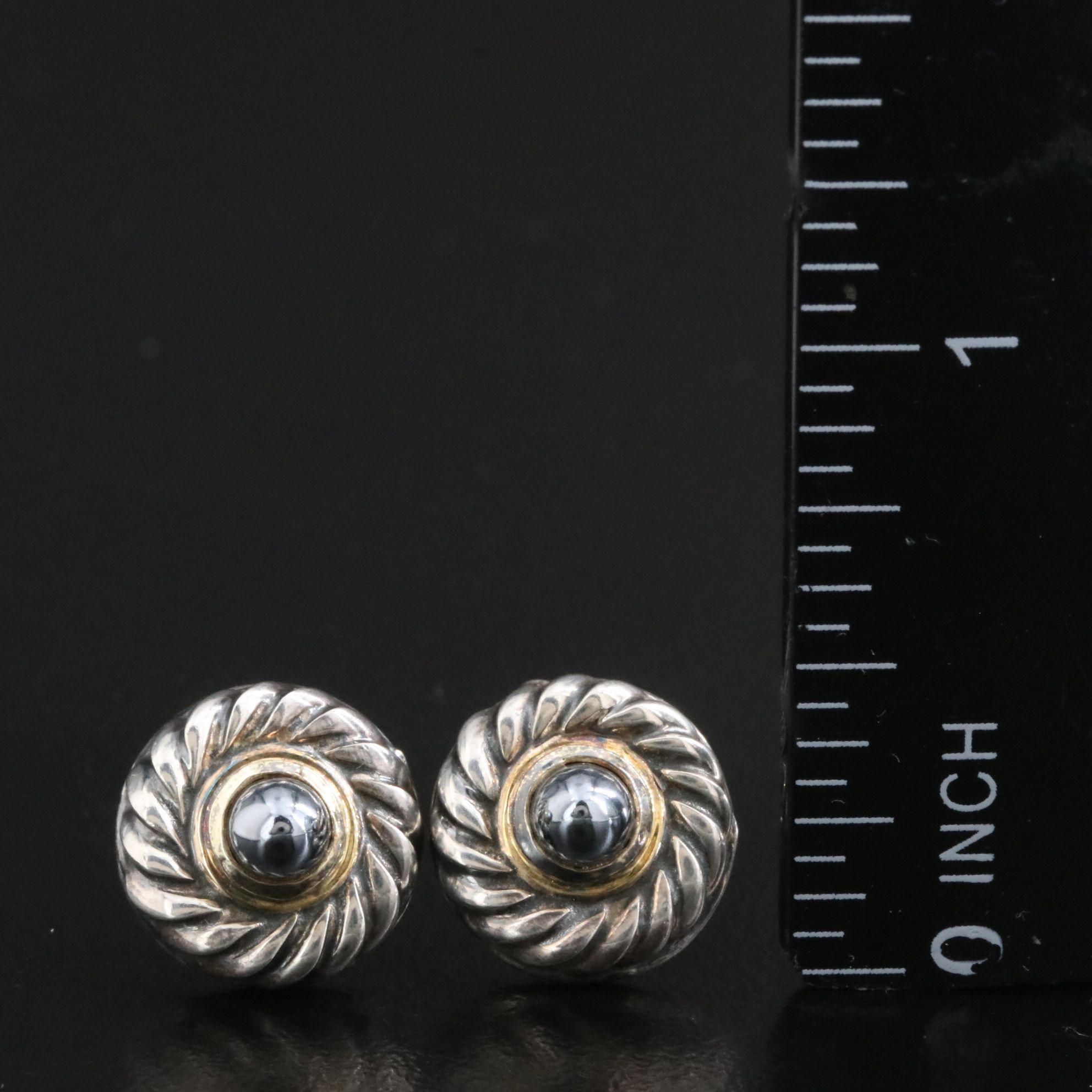 David Yurman Cookie Sterling,14K and Hematite Stud Earrings