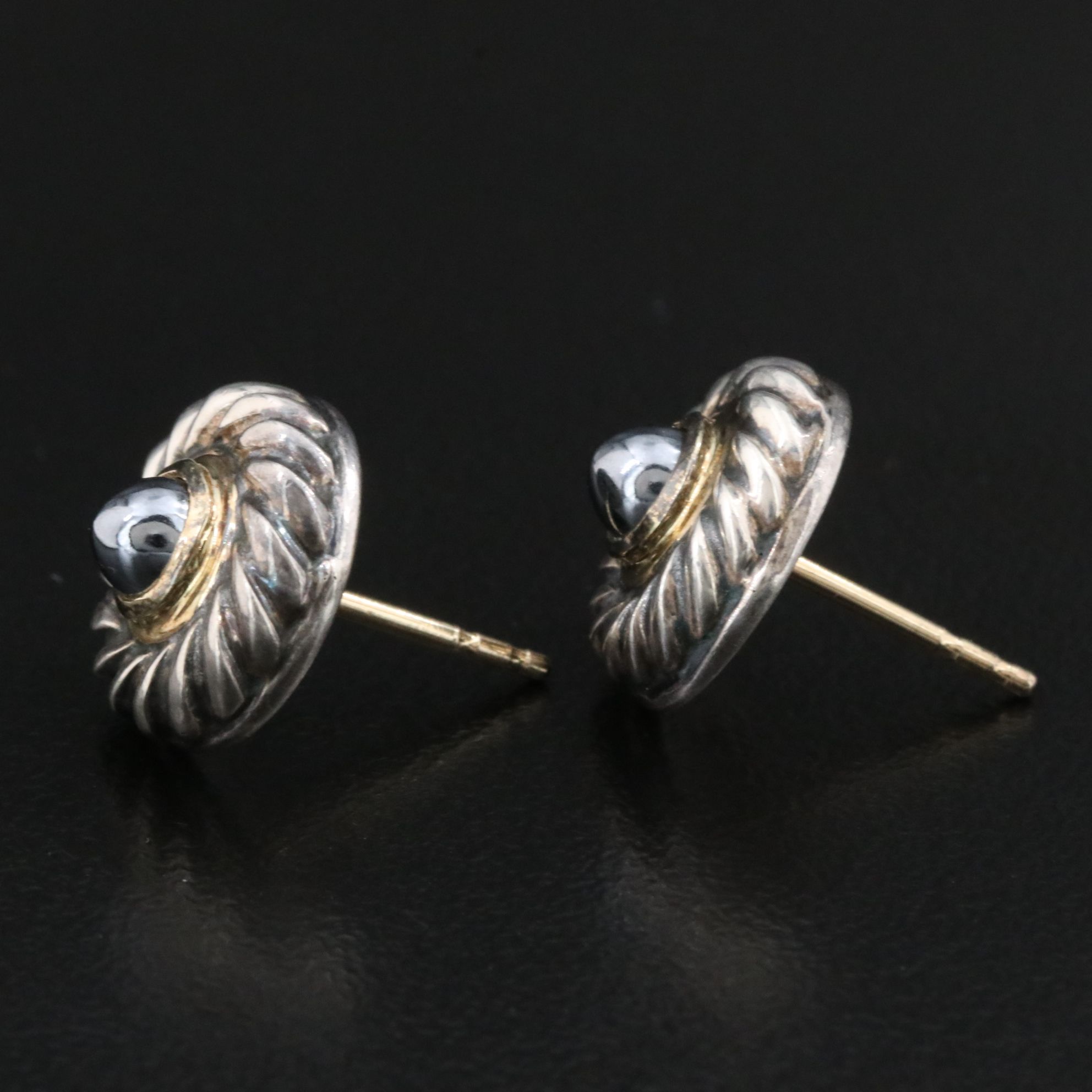 David Yurman Cookie Sterling,14K and Hematite Stud Earrings