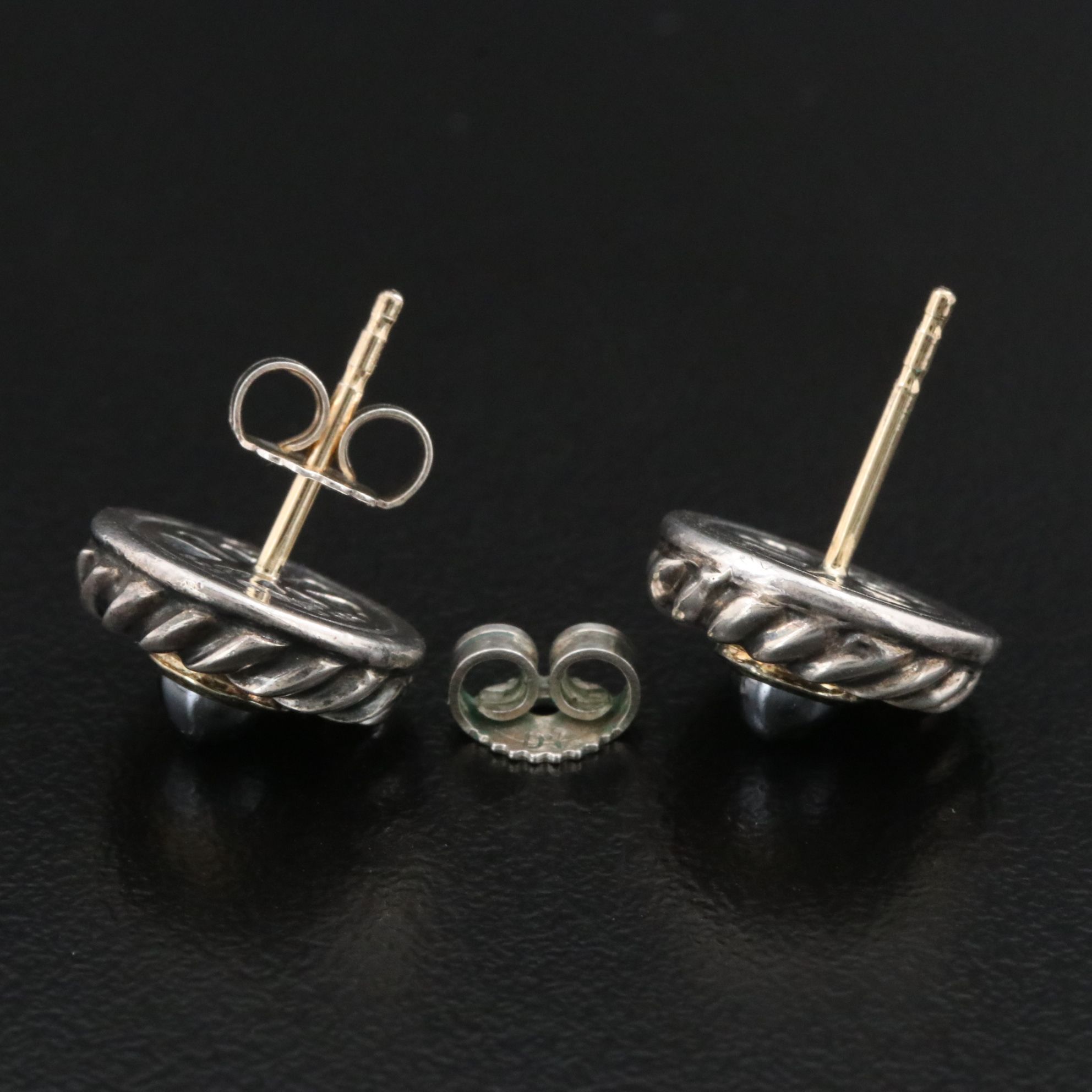 David Yurman Cookie Sterling,14K and Hematite Stud Earrings