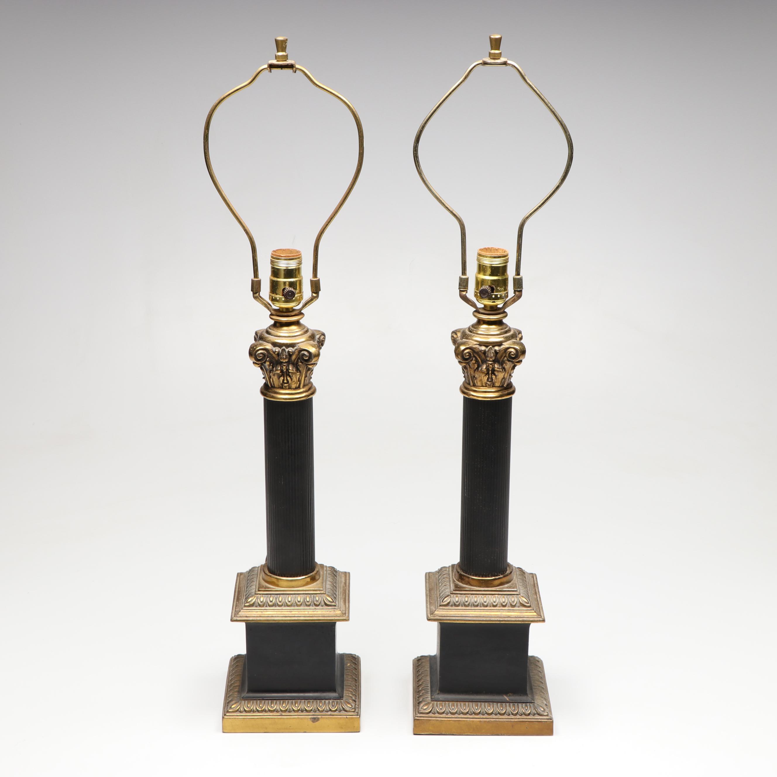 Neoclassical Parcel Gilt and Black Table Lamps, 20th Century