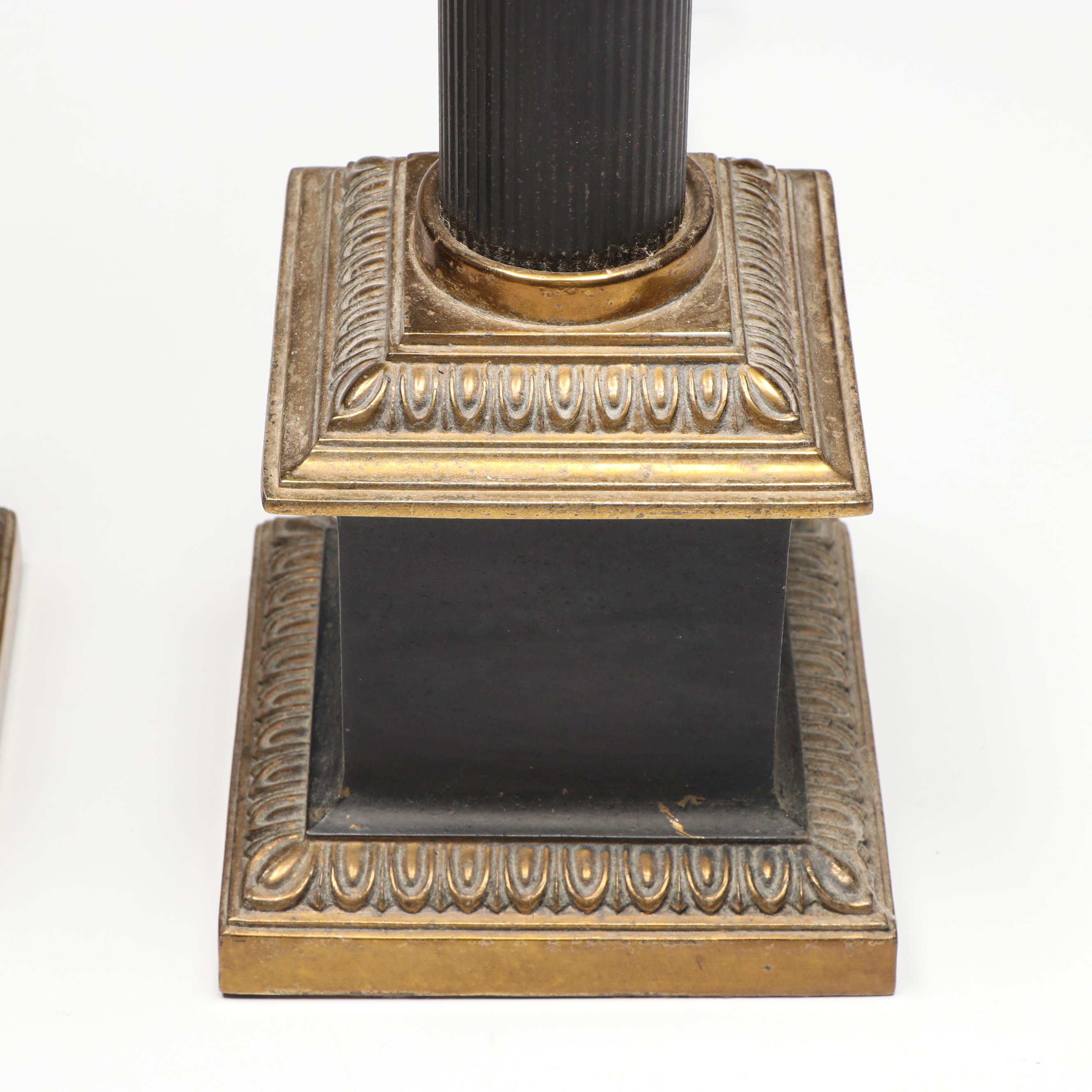 Neoclassical Parcel Gilt and Black Table Lamps, 20th Century