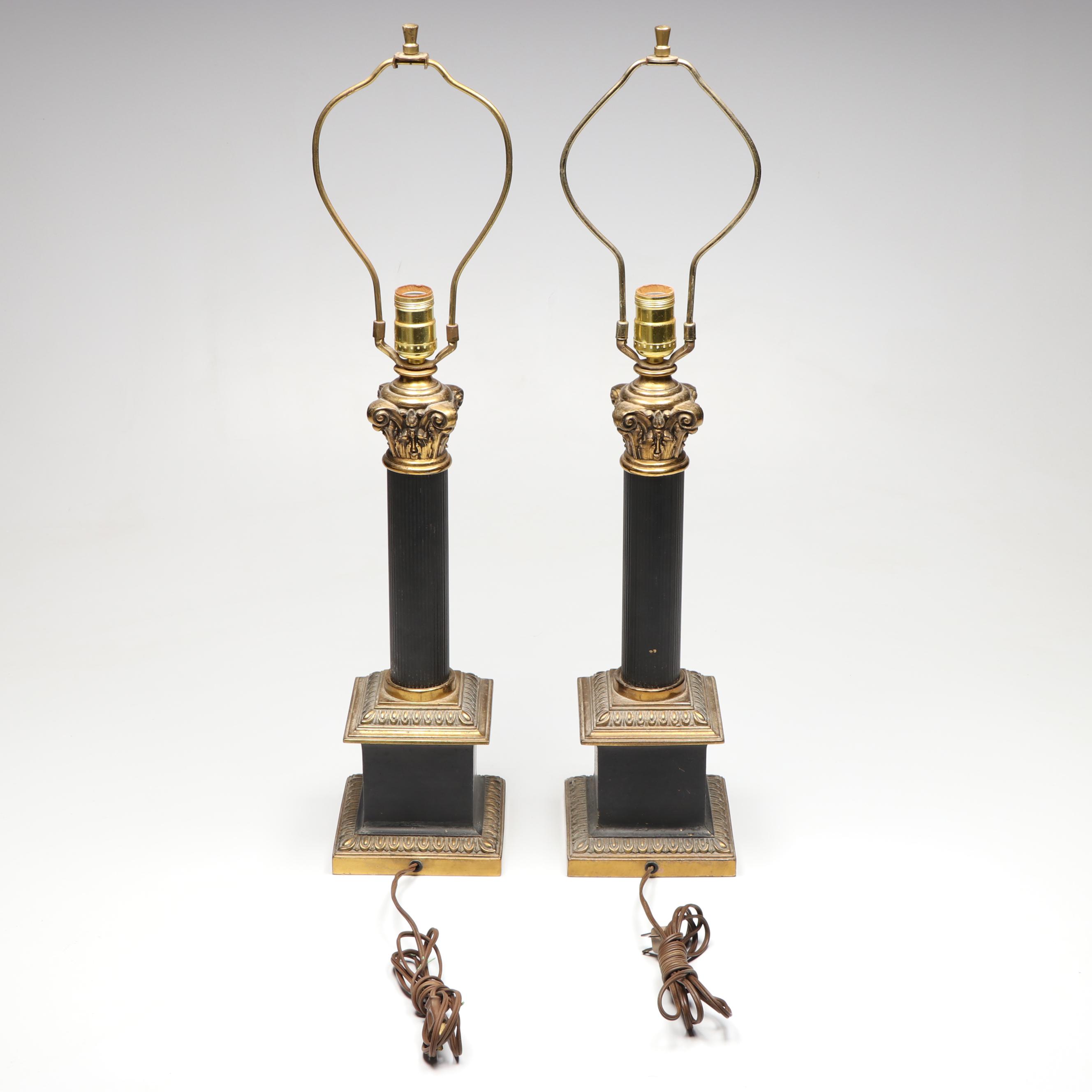 Neoclassical Parcel Gilt and Black Table Lamps, 20th Century