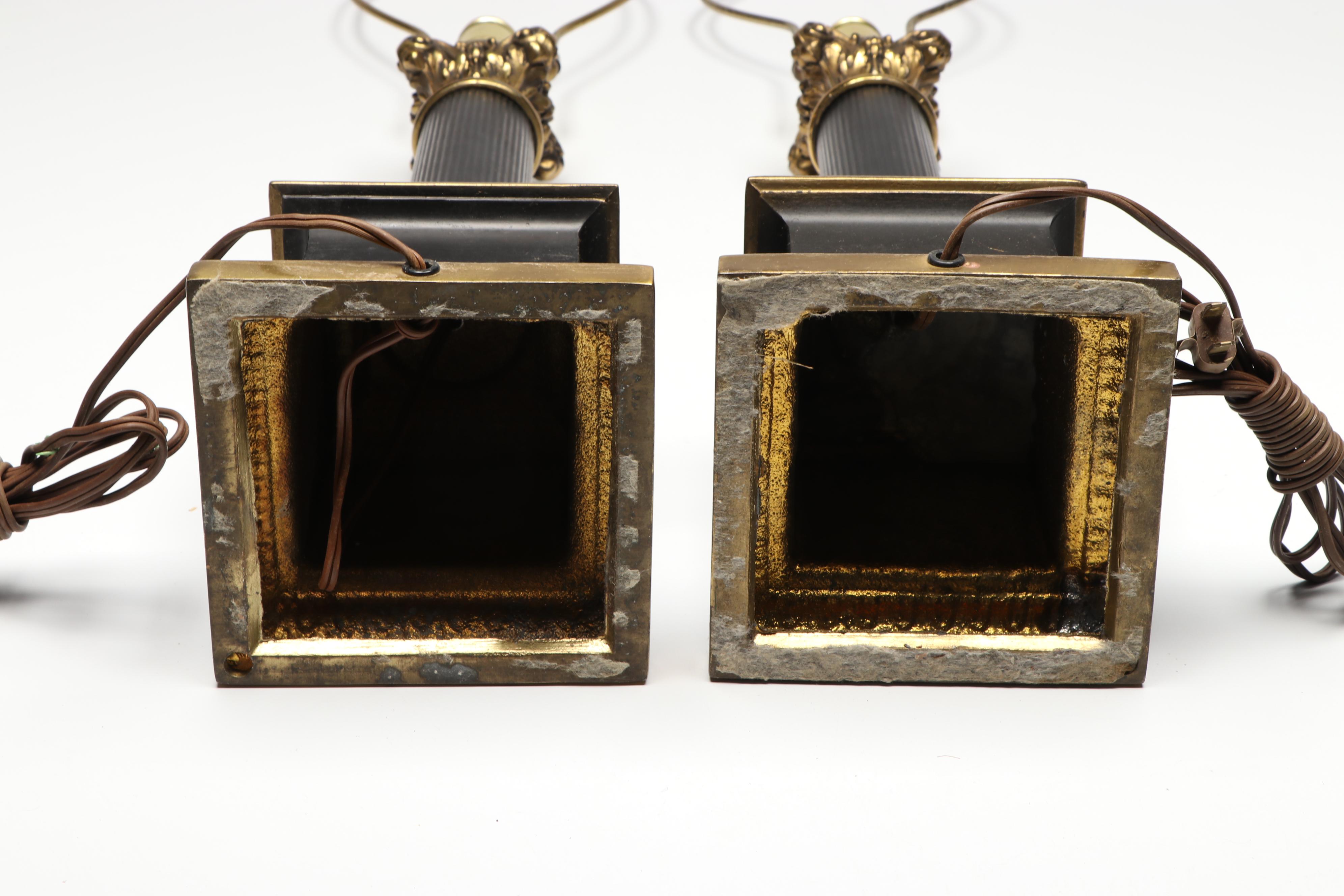Neoclassical Parcel Gilt and Black Table Lamps, 20th Century