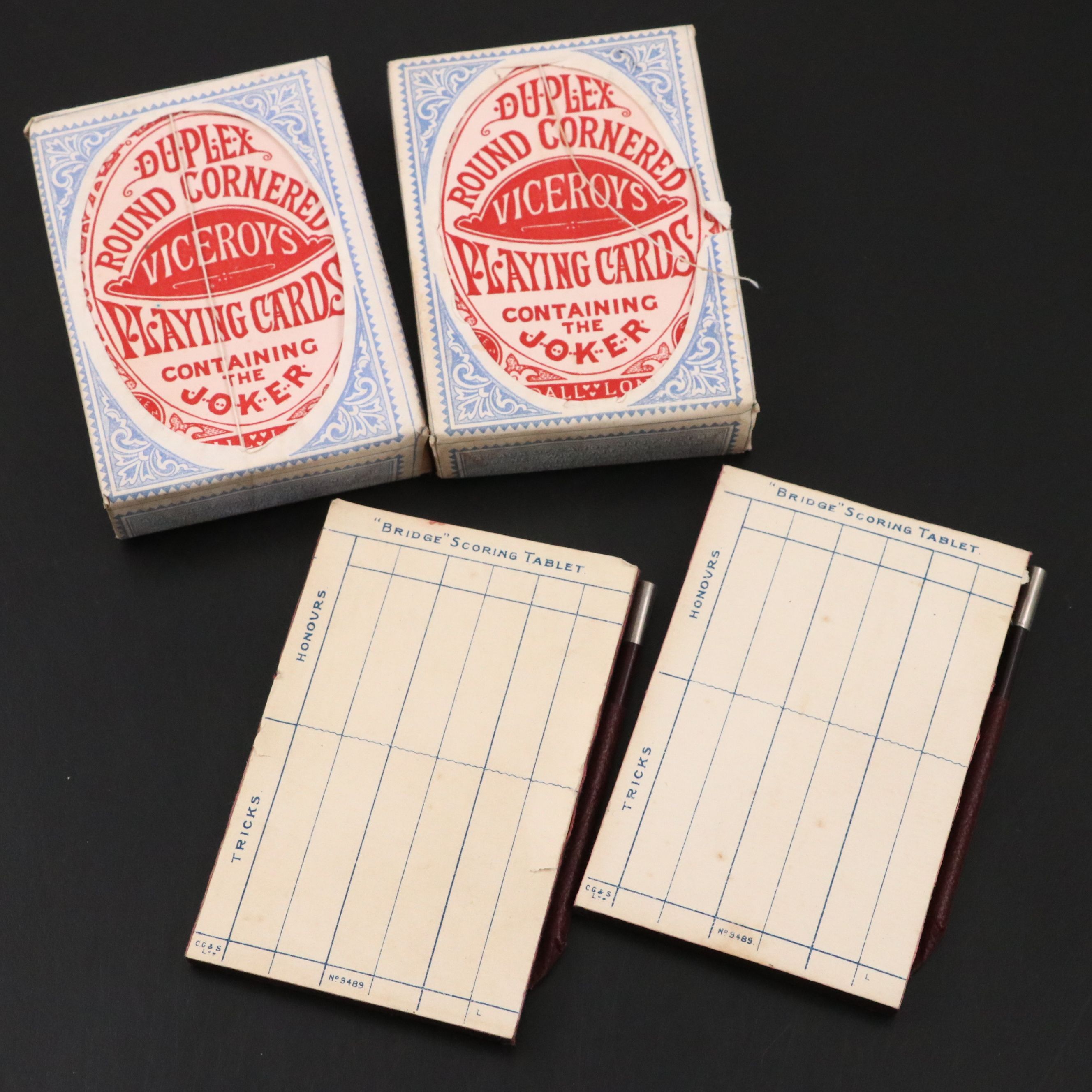 English Sterling Bridge Case with Pair of Viceroy Duplex Playing Cards