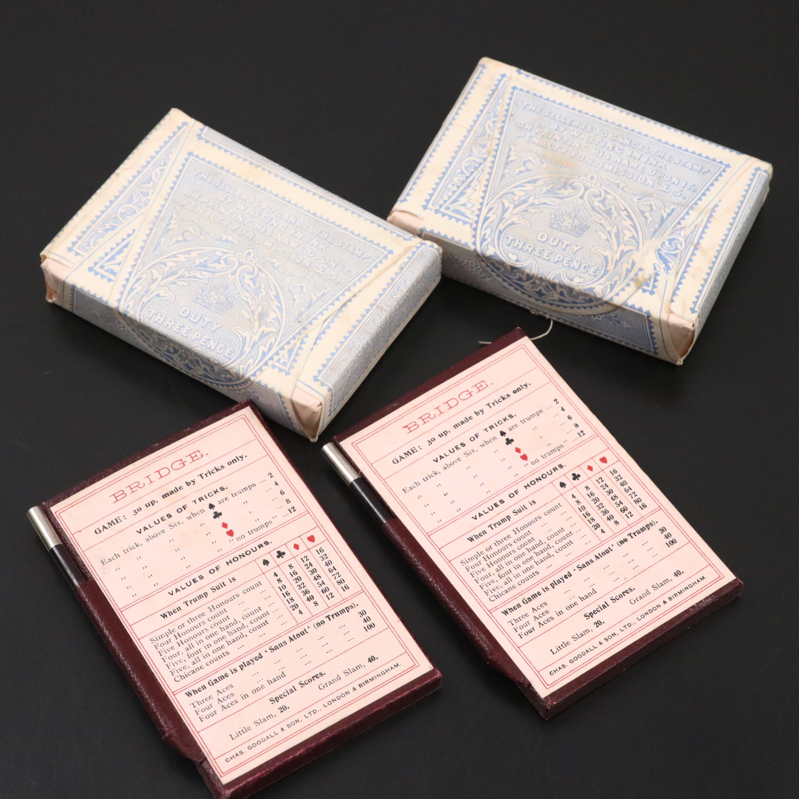 English Sterling Bridge Case with Pair of Viceroy Duplex Playing Cards