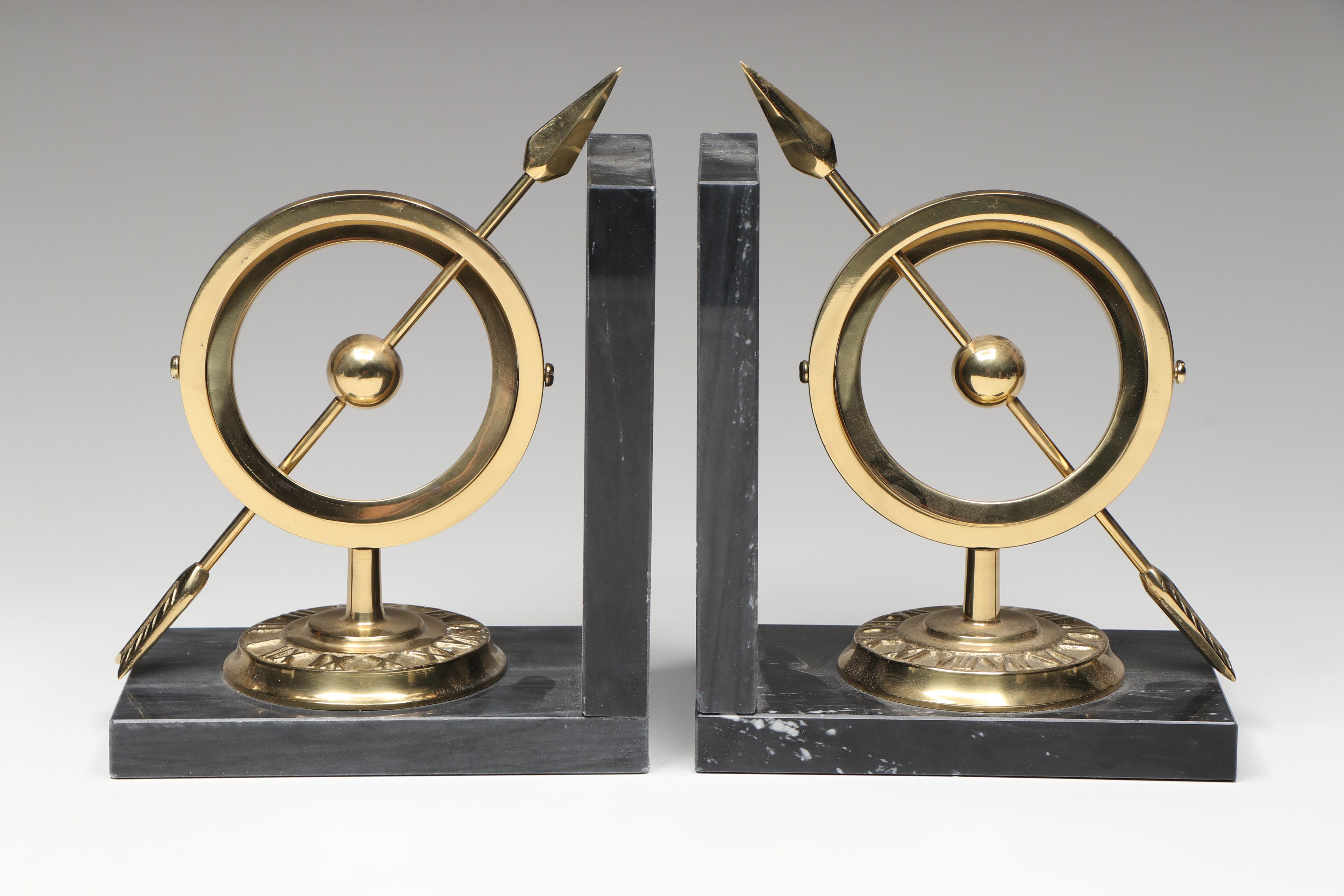 Brass and Marble Armillary Sphere Bookends