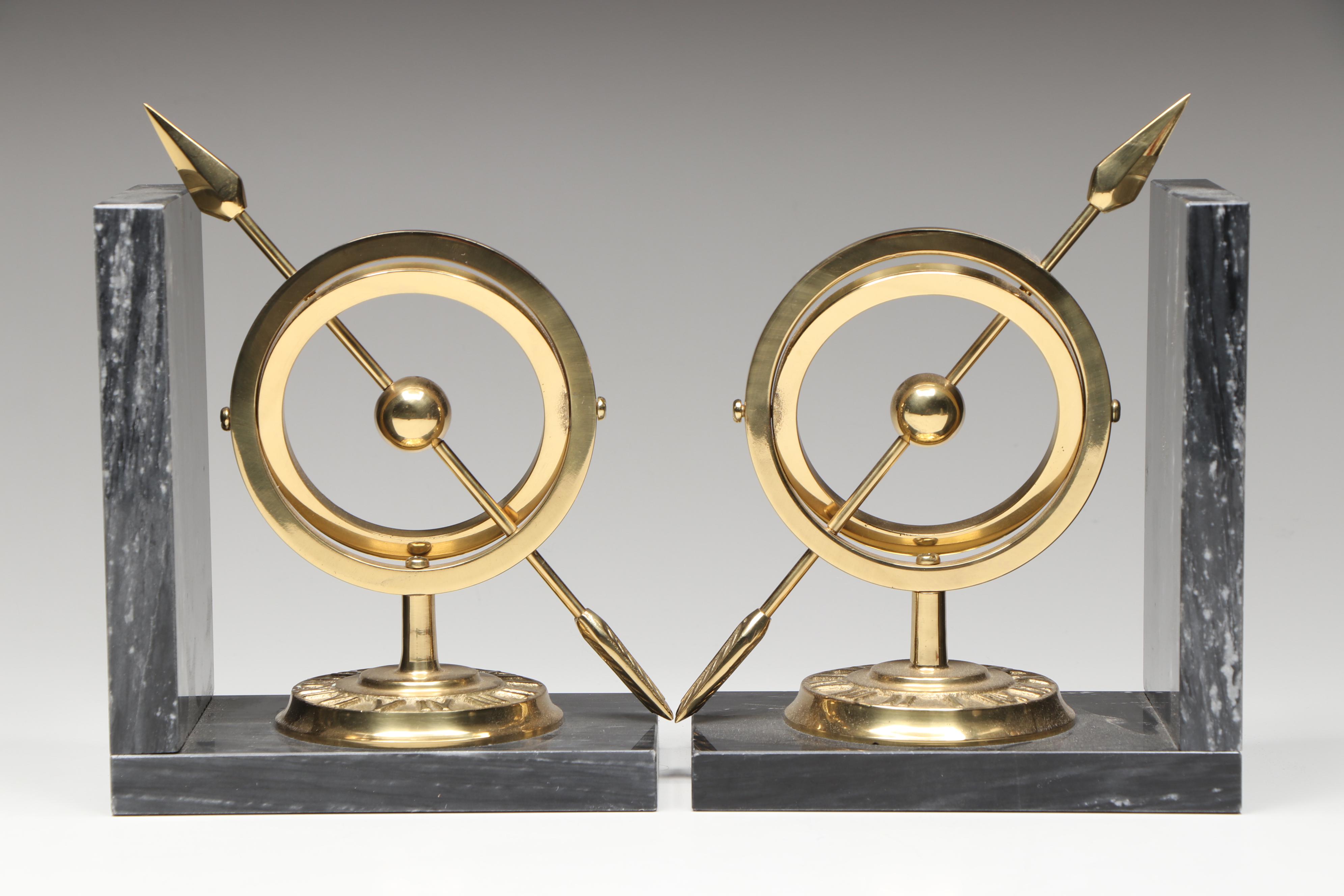 Brass and Marble Armillary Sphere Bookends