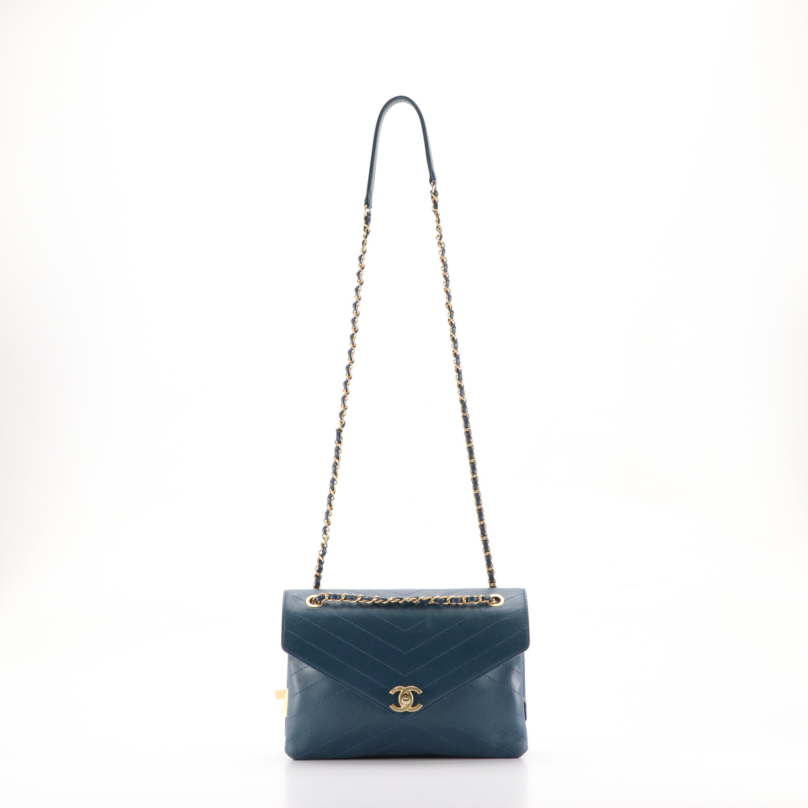Chanel Coco Flap Chain Strap Bag in Marine Blue Chevron Quilted Leather