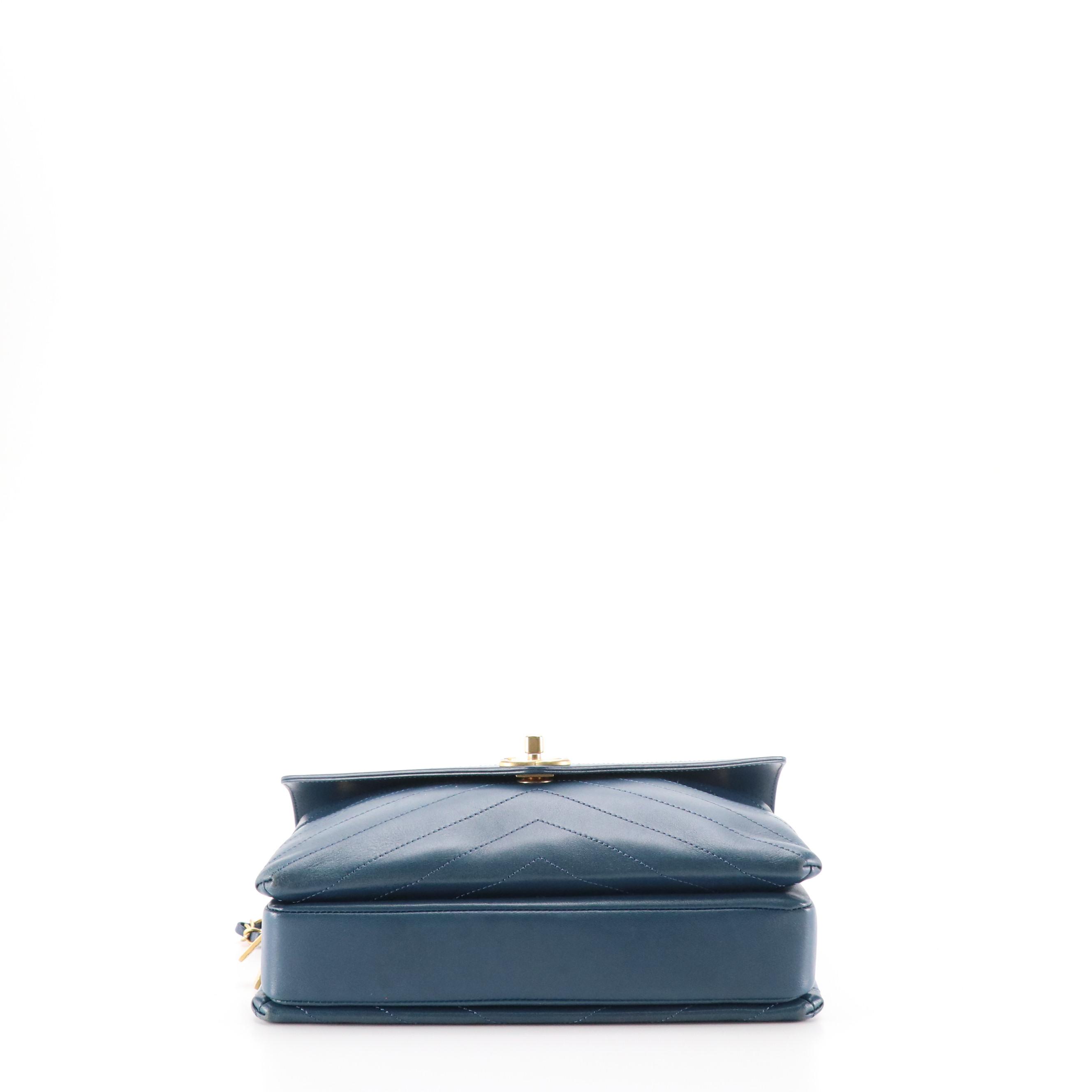 Chanel Coco Flap Chain Strap Bag in Marine Blue Chevron Quilted Leather