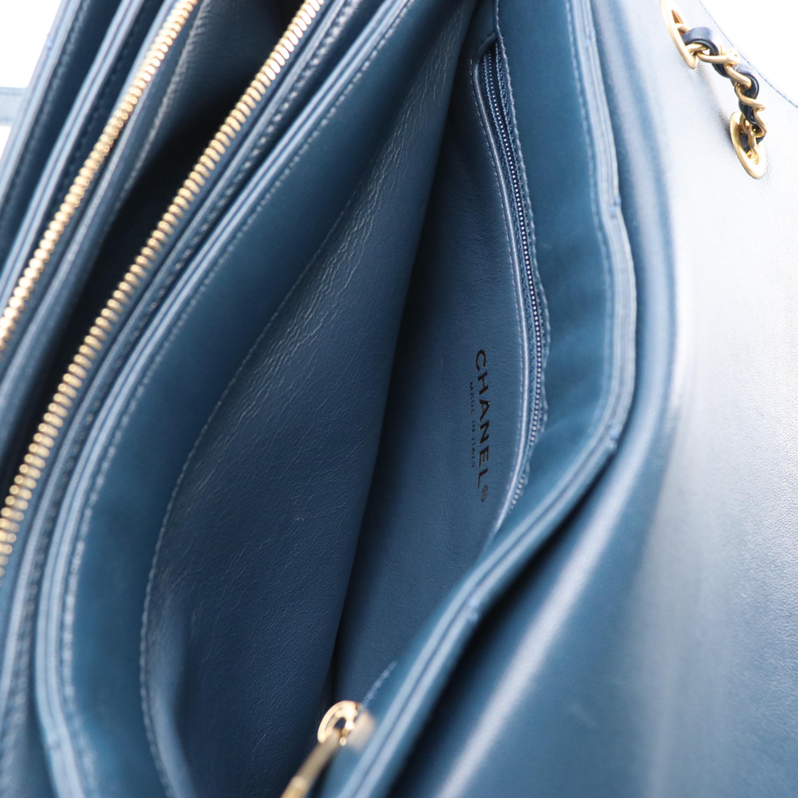 Chanel Coco Flap Chain Strap Bag in Marine Blue Chevron Quilted Leather